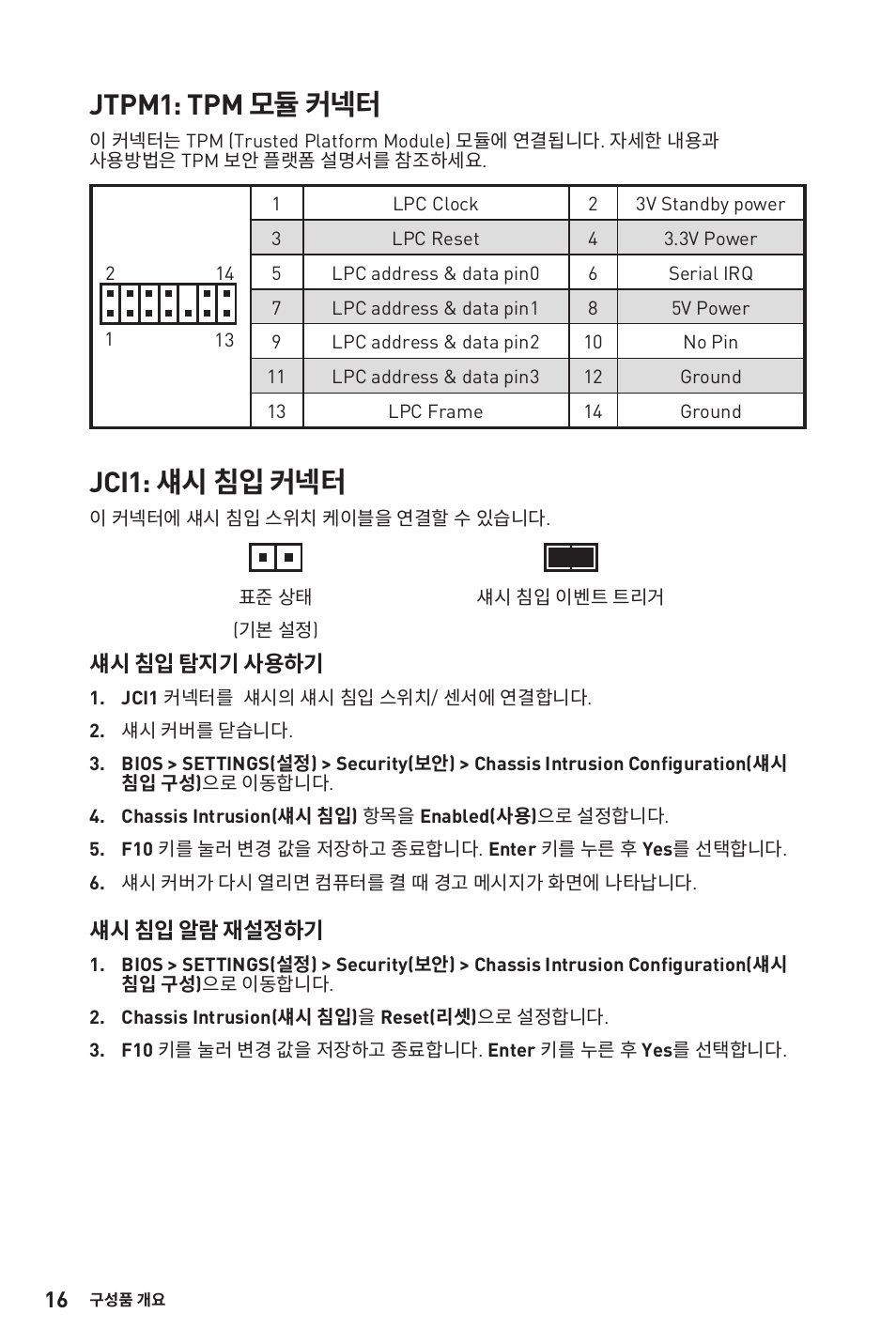 Jtpm1: tpm 모듈 커넥터, Jci1: 섀시 침입 커넥터 | MSI B450M-A PRO MAX AM4 Micro-ATX Motherboard User Manual | Page 36 / 165