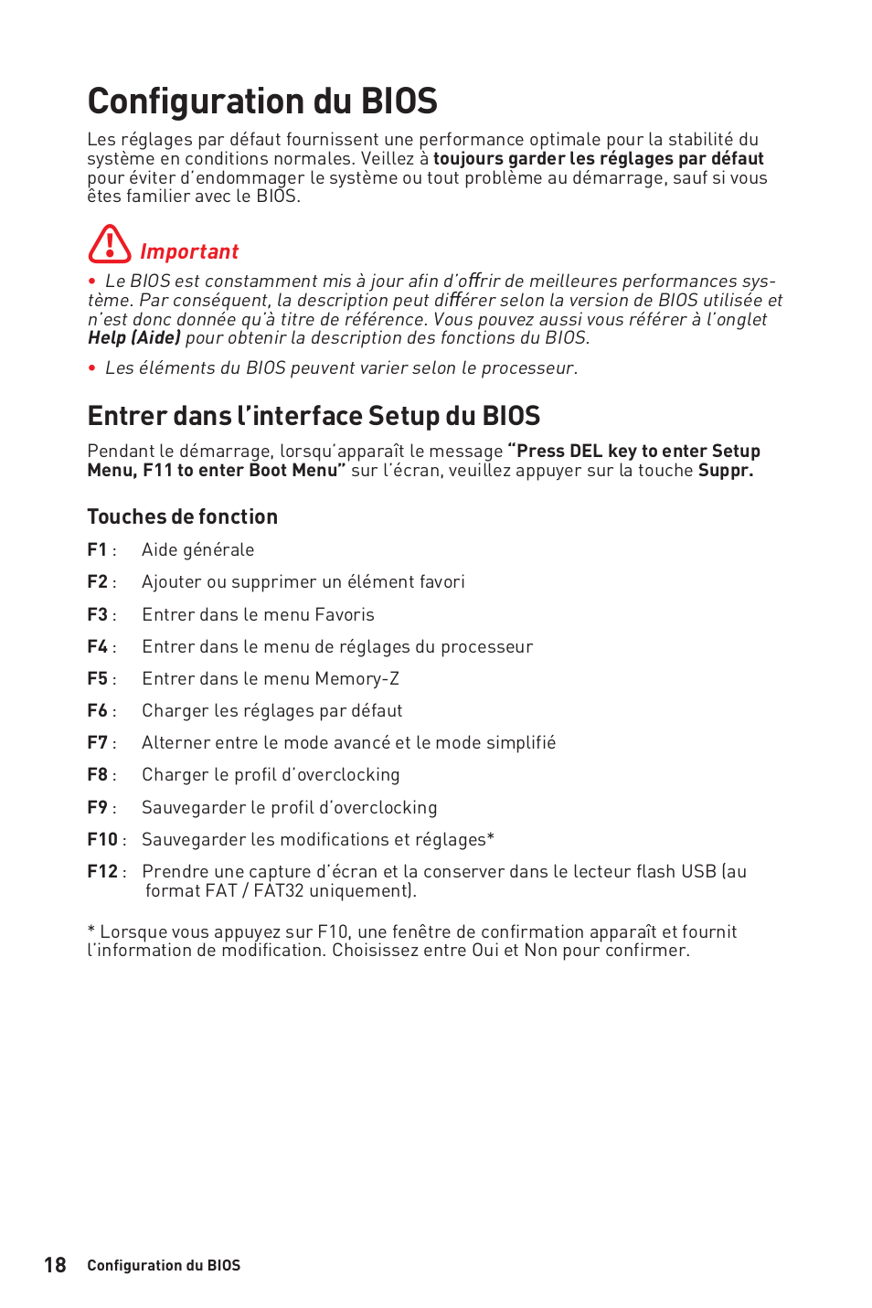 Configuration du bios, Entrer dans l’interface setup du bios | MSI B450M-A PRO MAX AM4 Micro-ATX Motherboard User Manual | Page 58 / 165