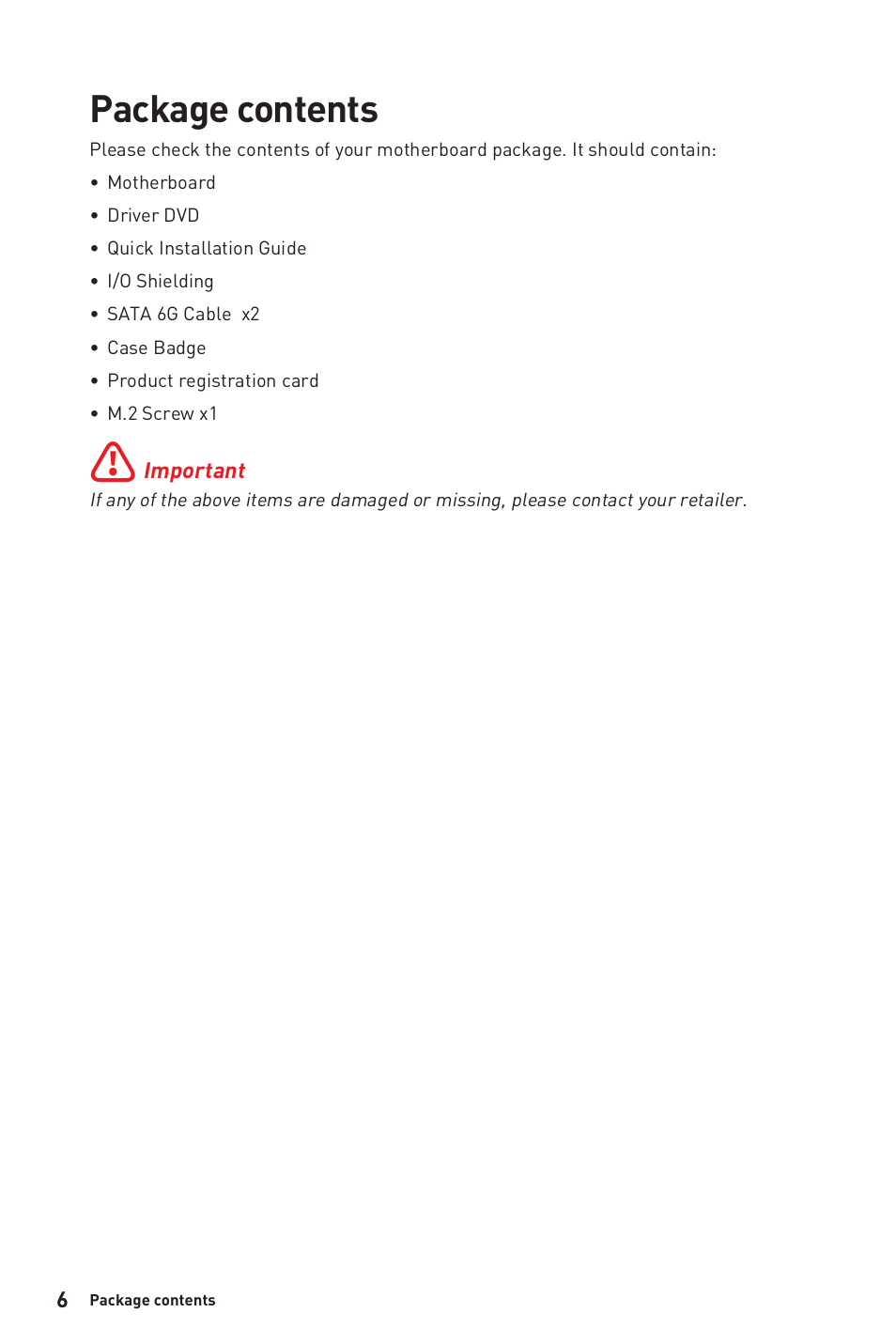 Package contents | MSI B450M-A PRO MAX AM4 Micro-ATX Motherboard User Manual | Page 6 / 165