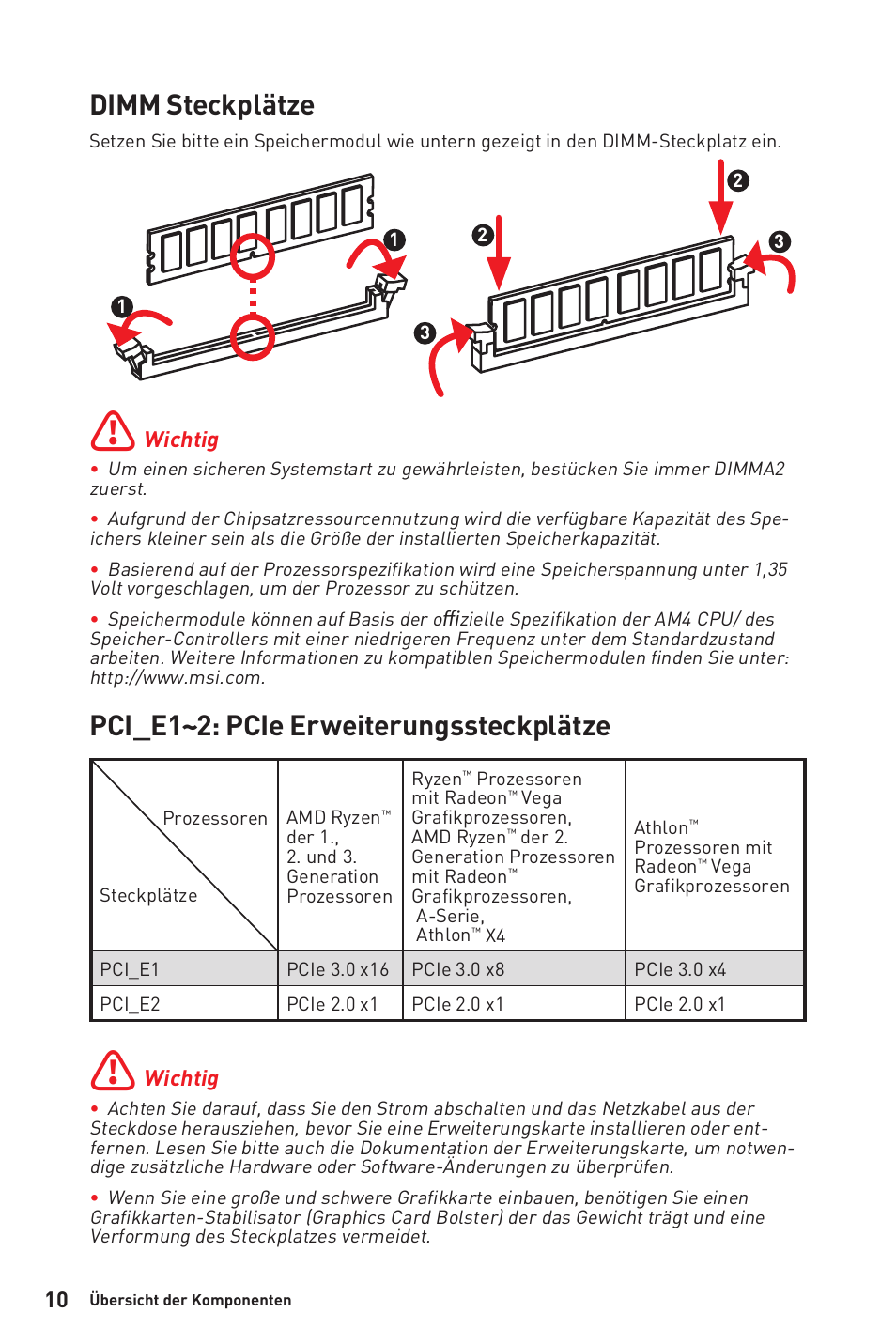 Dimm steckplätze, Pci_e1~2: pcie erweiterungssteckplätze | MSI B450M-A PRO MAX AM4 Micro-ATX Motherboard User Manual | Page 70 / 165