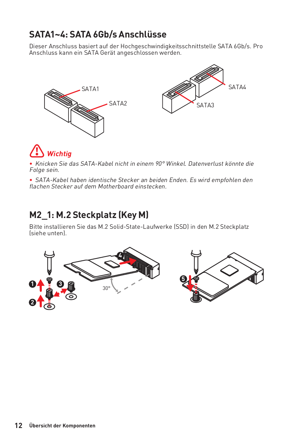 Sata1~4: sata 6gb/s anschlüsse, M2_1: m.2 steckplatz (key m) | MSI B450M-A PRO MAX AM4 Micro-ATX Motherboard User Manual | Page 72 / 165