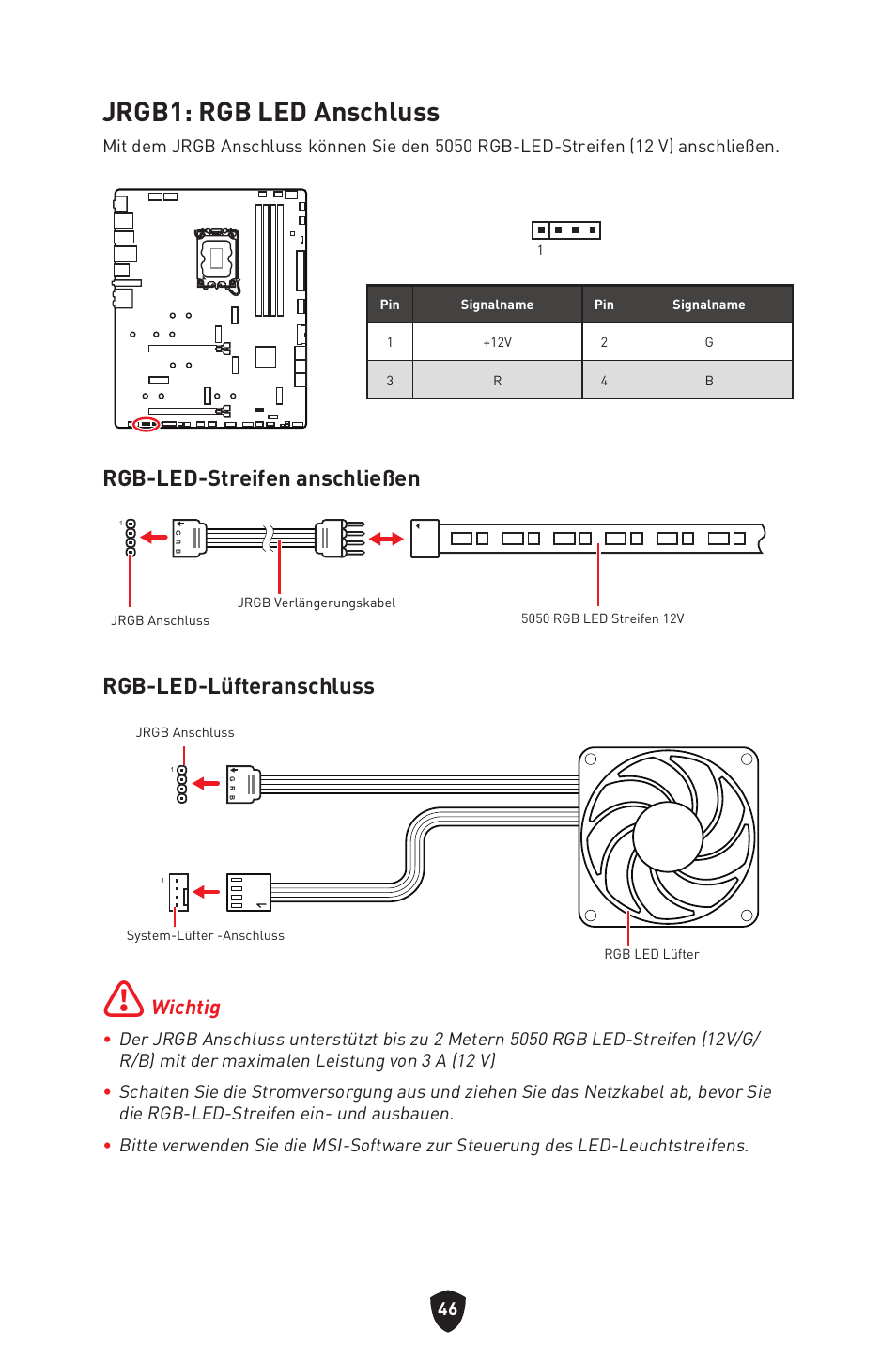 Jrgb1: rgb led anschluss, Rgb-led-streifen anschließen, Rgb-led-lüfteranschluss | Wichtig | MSI MPG Z790 CARBON WIFI LGA 1700 ATX Motherboard User Manual | Page 112 / 524