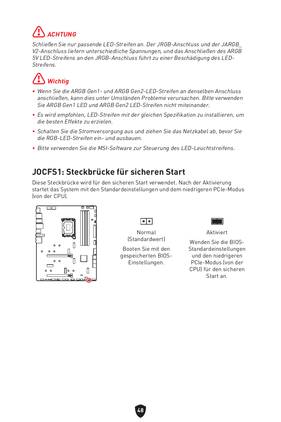 Jocfs1: steckbrücke für sicheren start | MSI MPG Z790 CARBON WIFI LGA 1700 ATX Motherboard User Manual | Page 114 / 524