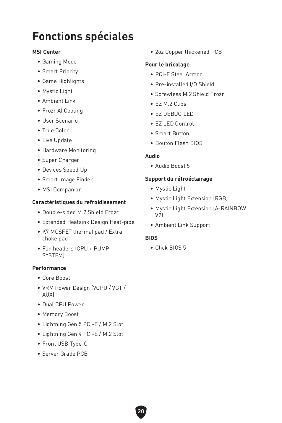 Fonctions spéciales | MSI MPG Z790 CARBON WIFI LGA 1700 ATX Motherboard User Manual | Page 150 / 524