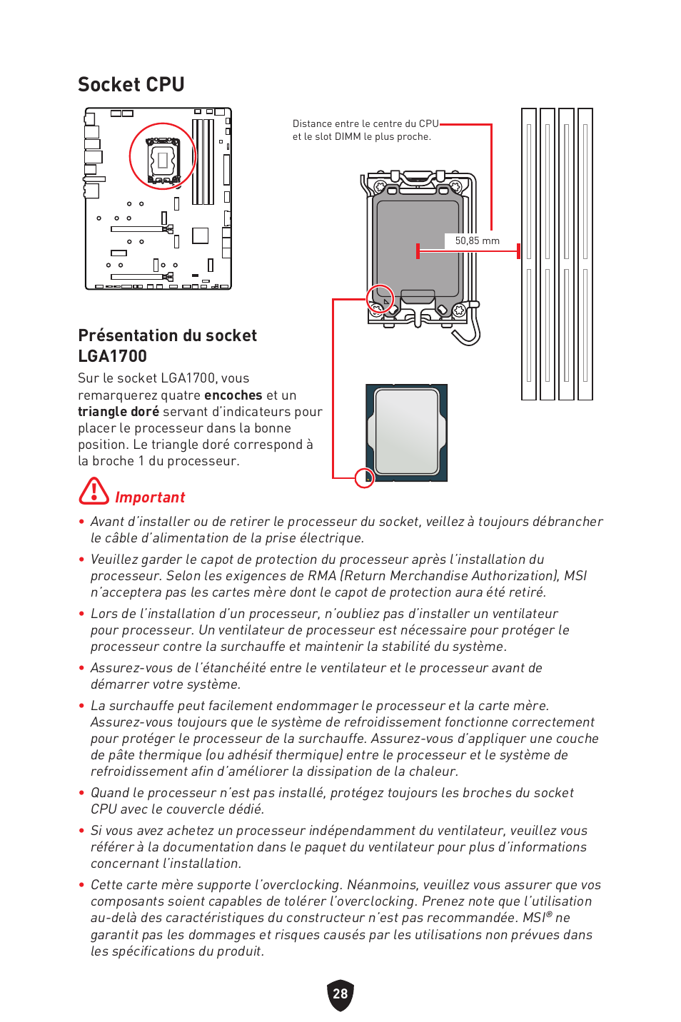 Socket cpu, Présentation du socket lga1700 | MSI MPG Z790 CARBON WIFI LGA 1700 ATX Motherboard User Manual | Page 158 / 524