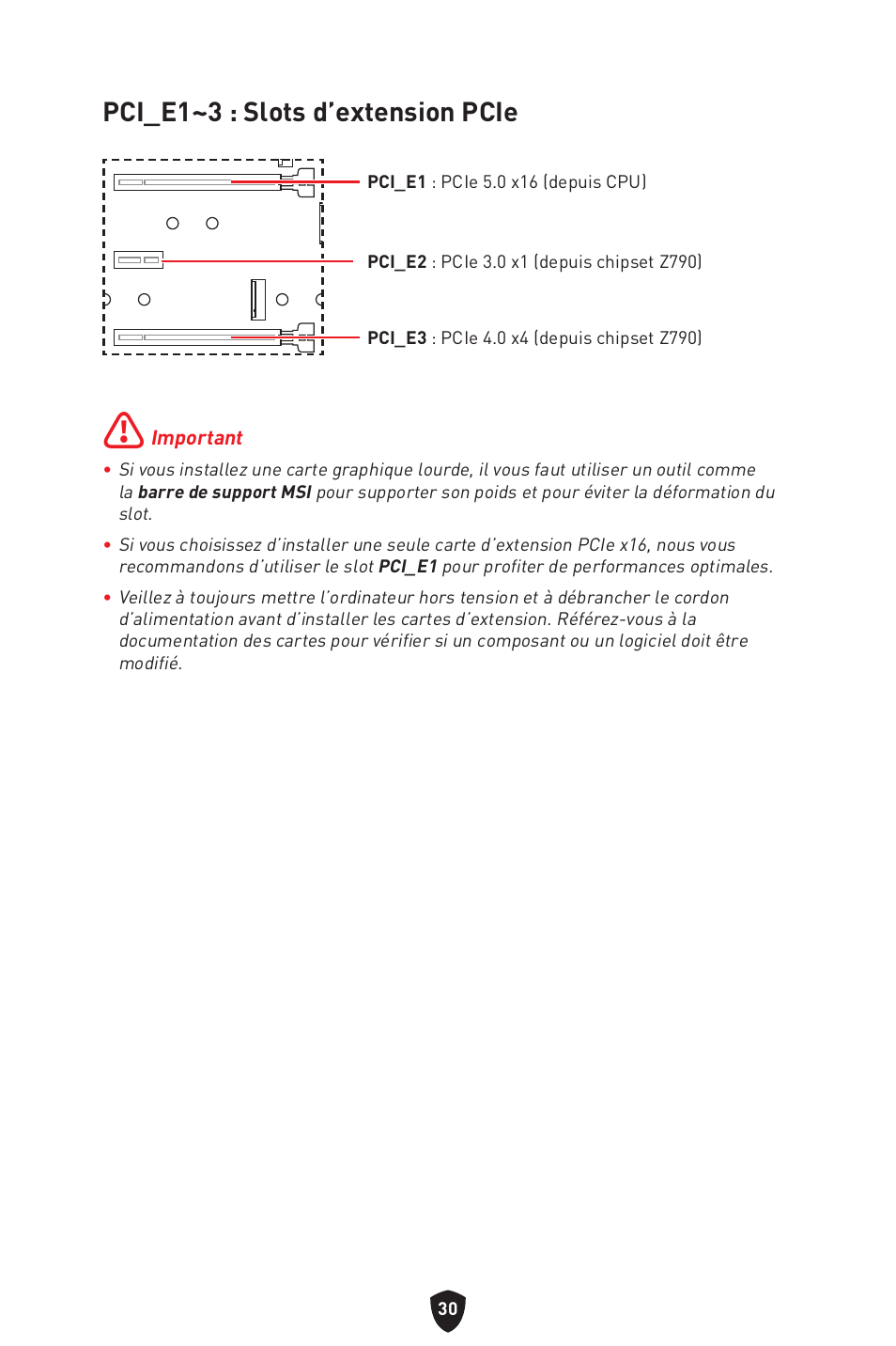 Pci_e1~3 : slots d’extension pcie | MSI MPG Z790 CARBON WIFI LGA 1700 ATX Motherboard User Manual | Page 160 / 524