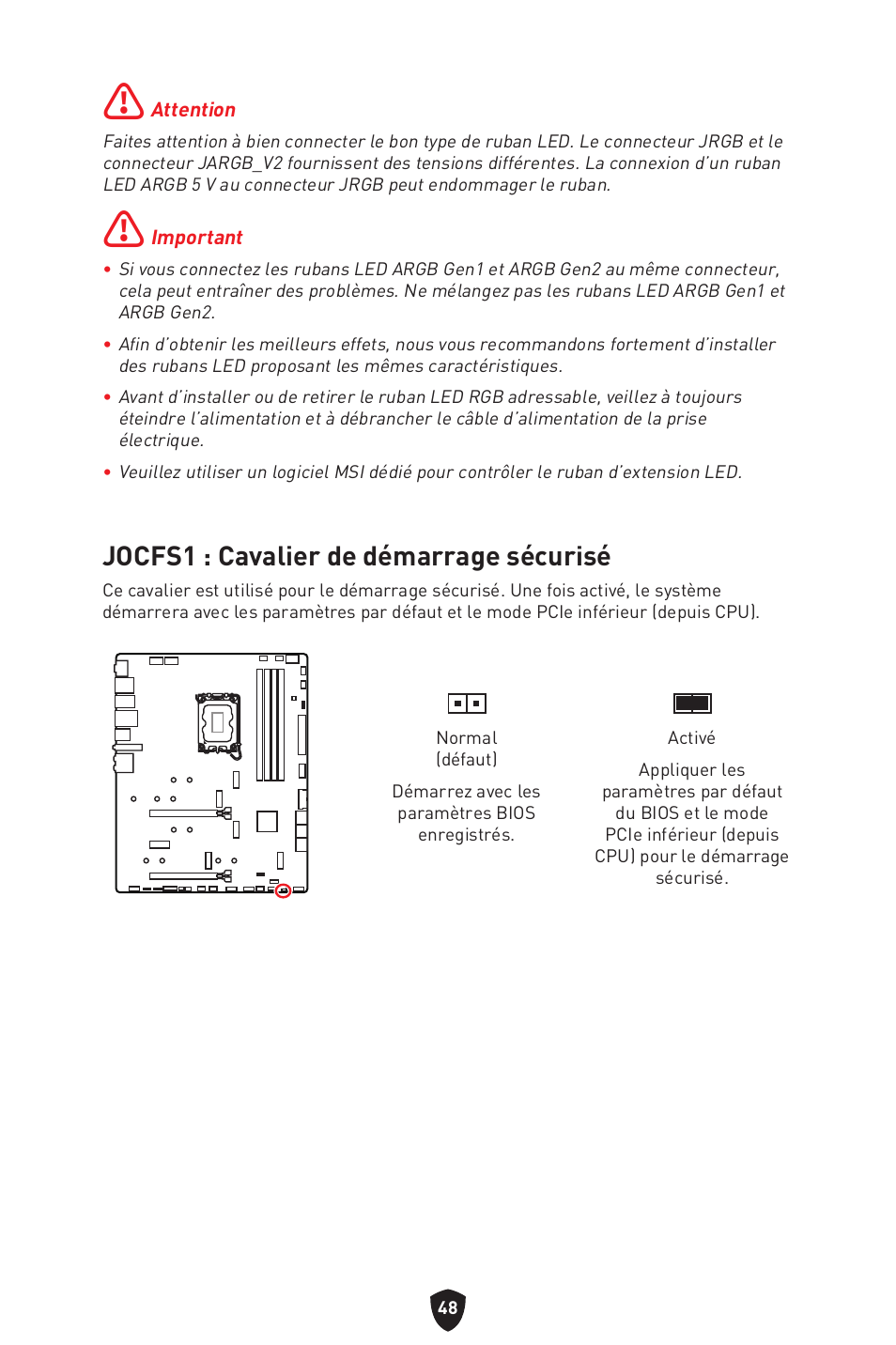 Jocfs1 : cavalier de démarrage sécurisé | MSI MPG Z790 CARBON WIFI LGA 1700 ATX Motherboard User Manual | Page 178 / 524