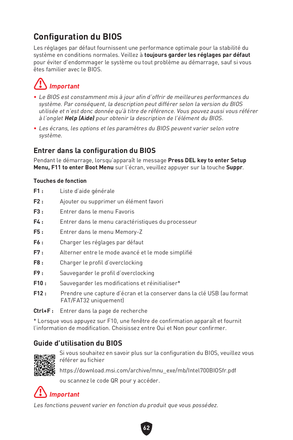 Configuration du bios | MSI MPG Z790 CARBON WIFI LGA 1700 ATX Motherboard User Manual | Page 192 / 524