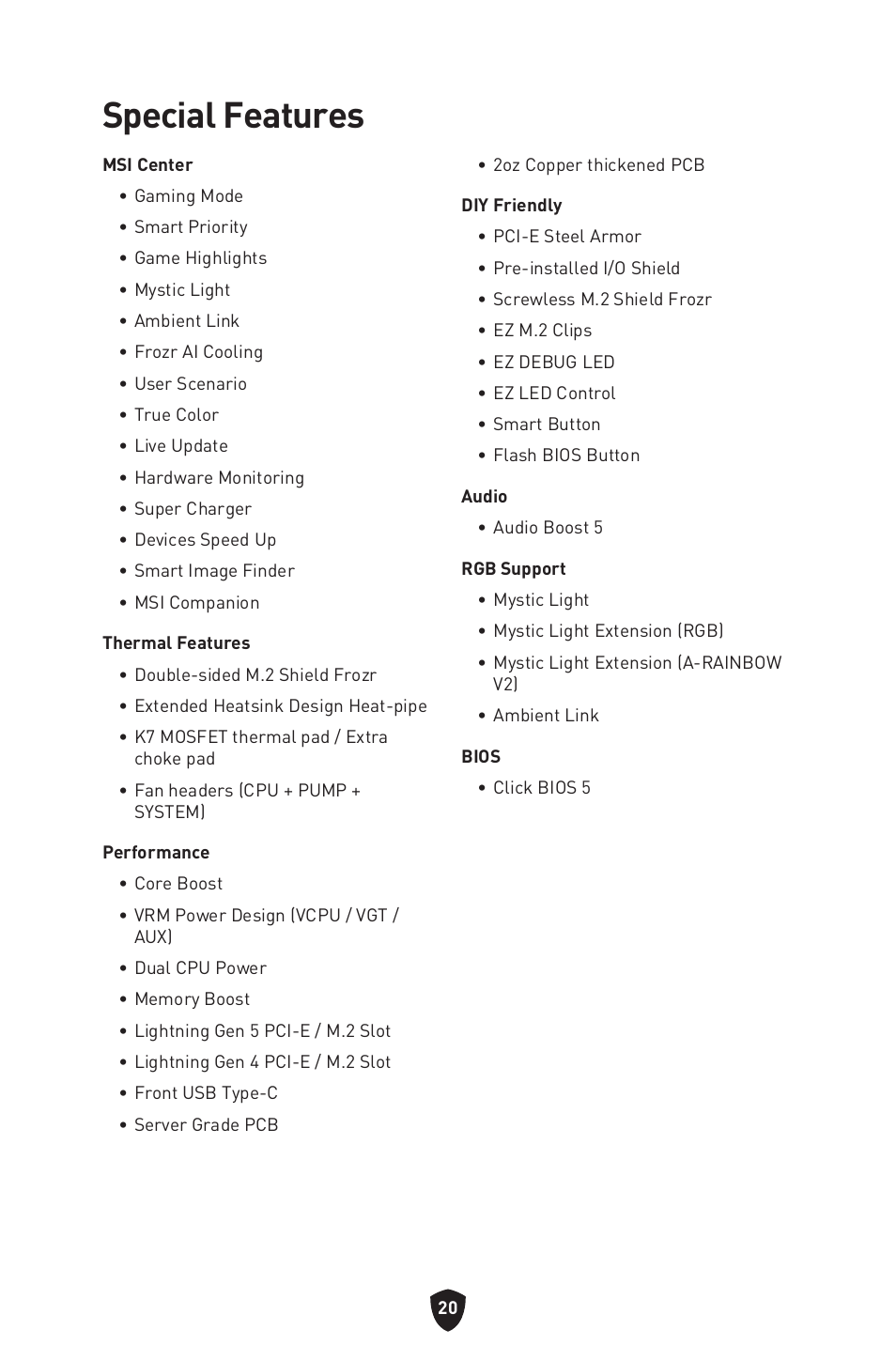 Special features | MSI MPG Z790 CARBON WIFI LGA 1700 ATX Motherboard User Manual | Page 22 / 524