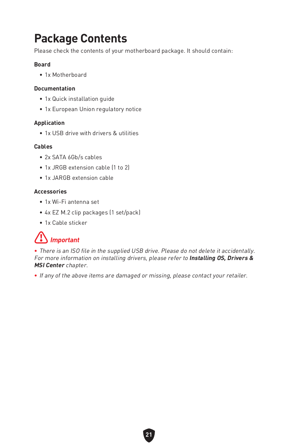 Package contents | MSI MPG Z790 CARBON WIFI LGA 1700 ATX Motherboard User Manual | Page 23 / 524