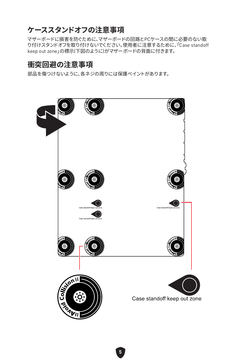 ケーススタンドオフの注意事項, 衝突回避の注意事項 | MSI MPG Z790 CARBON WIFI LGA 1700 ATX Motherboard User Manual | Page 263 / 524