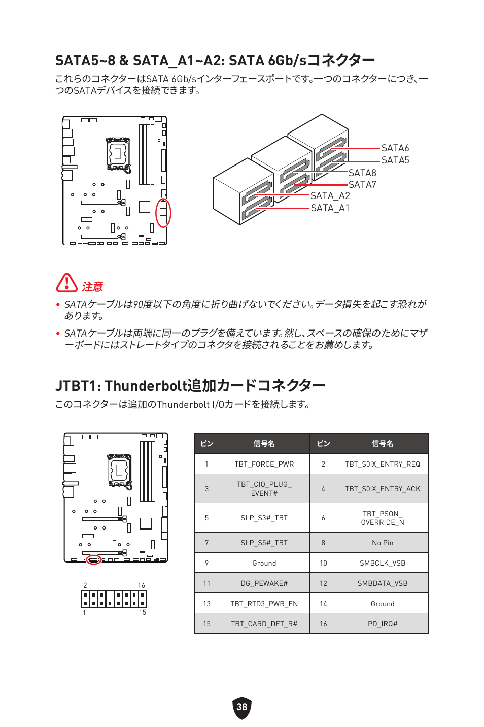 Sata5~8 & sata_a1~a2: sata 6gb/sコネクター, Jtbt1: thunderbolt追加カードコネクター | MSI MPG Z790 CARBON WIFI LGA 1700 ATX Motherboard User Manual | Page 296 / 524