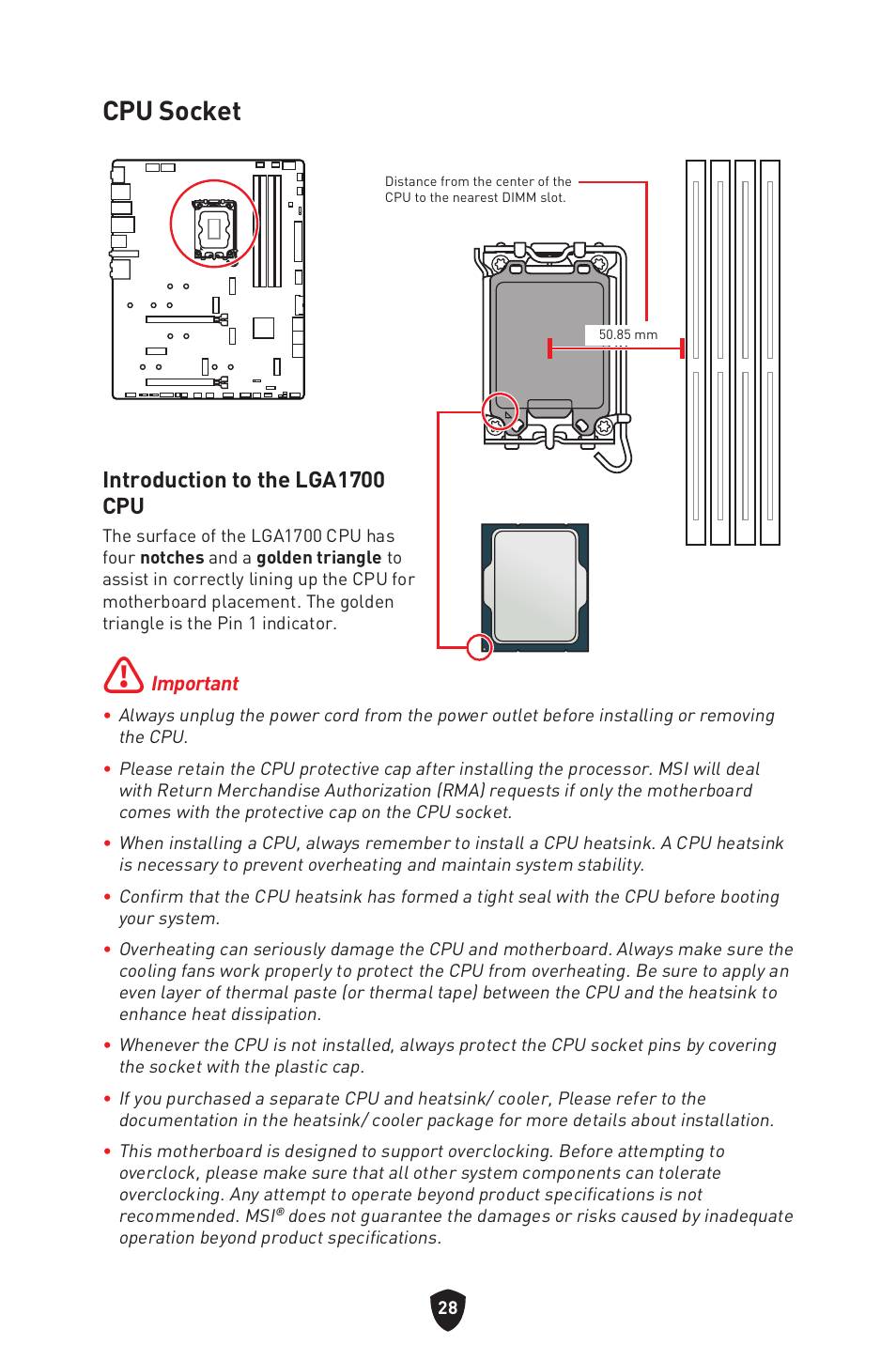 Cpu socket, Introduction to the lga1700 cpu | MSI MPG Z790 CARBON WIFI LGA 1700 ATX Motherboard User Manual | Page 30 / 524