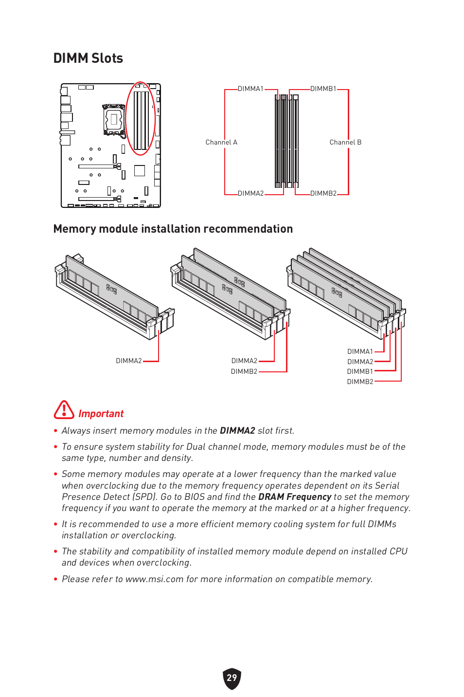 Dimm slots | MSI MPG Z790 CARBON WIFI LGA 1700 ATX Motherboard User Manual | Page 31 / 524