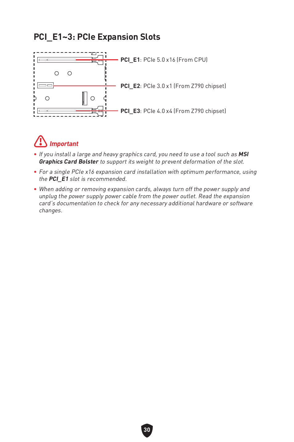 Pci_e1~3: pcie expansion slots | MSI MPG Z790 CARBON WIFI LGA 1700 ATX Motherboard User Manual | Page 32 / 524