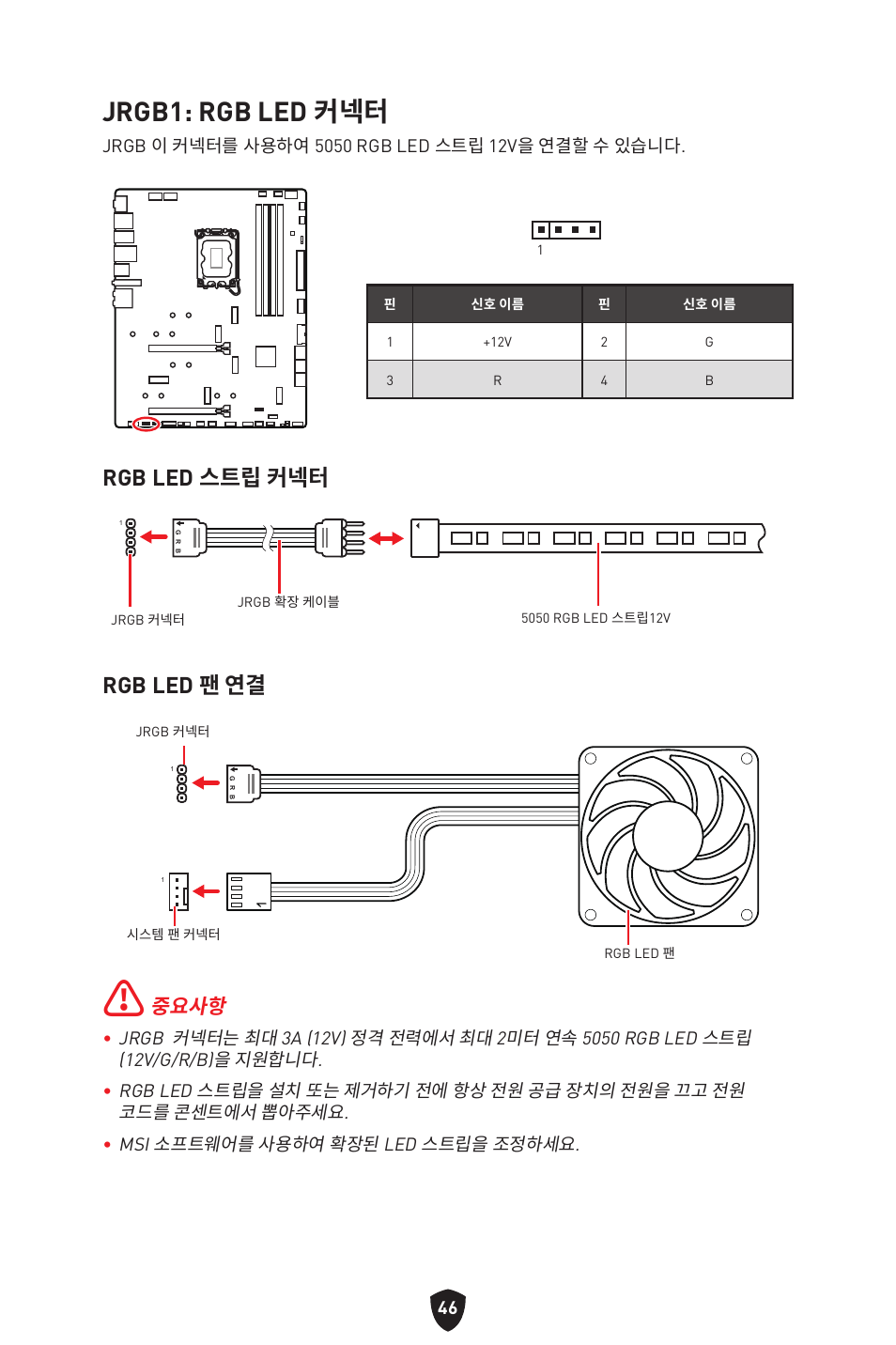 Jrgb1: rgb led 커넥터, Rgb led 스트립 커넥터, Rgb led 팬 연결 | 중요사항 | MSI MPG Z790 CARBON WIFI LGA 1700 ATX Motherboard User Manual | Page 368 / 524