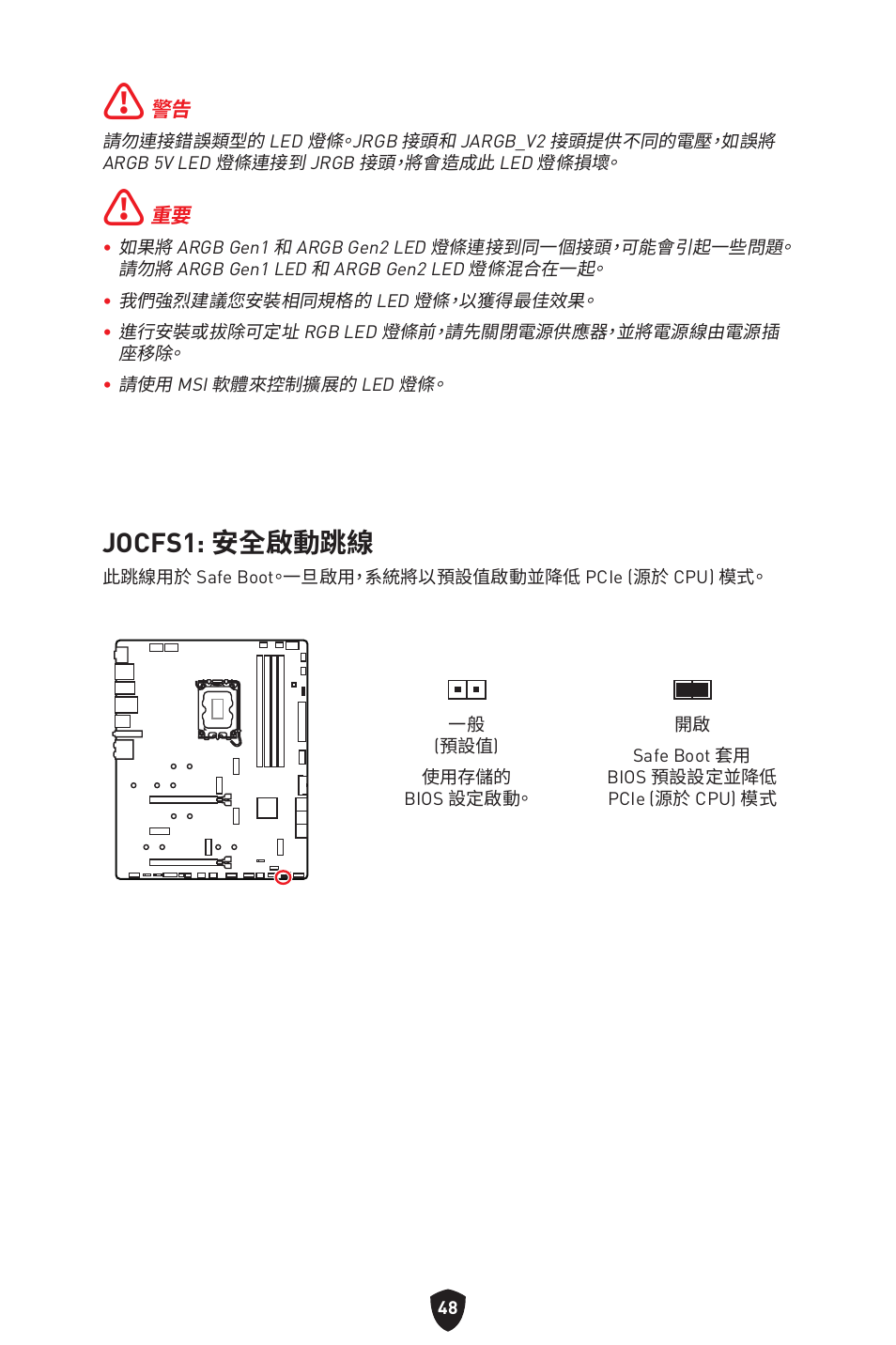 Jocfs1: 安全啟動跳線 | MSI MPG Z790 CARBON WIFI LGA 1700 ATX Motherboard User Manual | Page 434 / 524