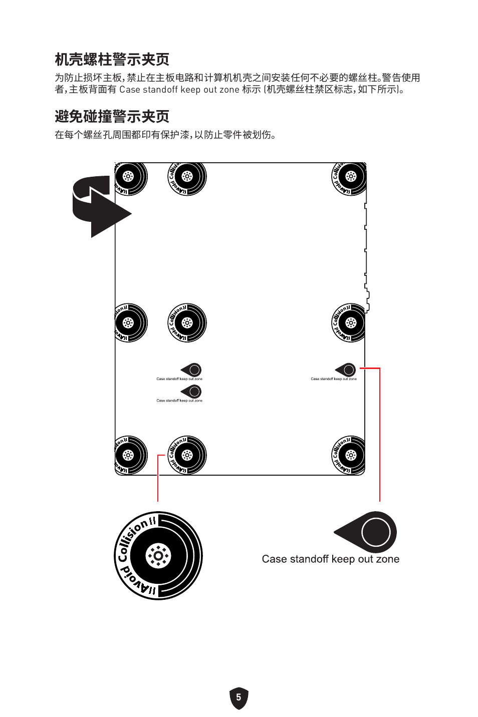 机壳螺柱警示夹页, 避免碰撞警示夹页 | MSI MPG Z790 CARBON WIFI LGA 1700 ATX Motherboard User Manual | Page 455 / 524