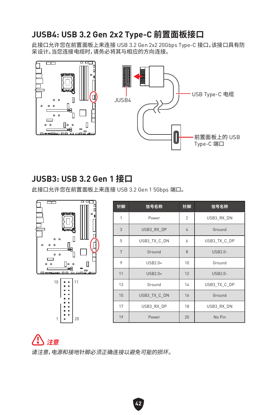 Jusb4: usb 3.2 gen 2x2 type-c 前置面板接口, Jusb3: usb 3.2 gen 1 接口 | MSI MPG Z790 CARBON WIFI LGA 1700 ATX Motherboard User Manual | Page 492 / 524