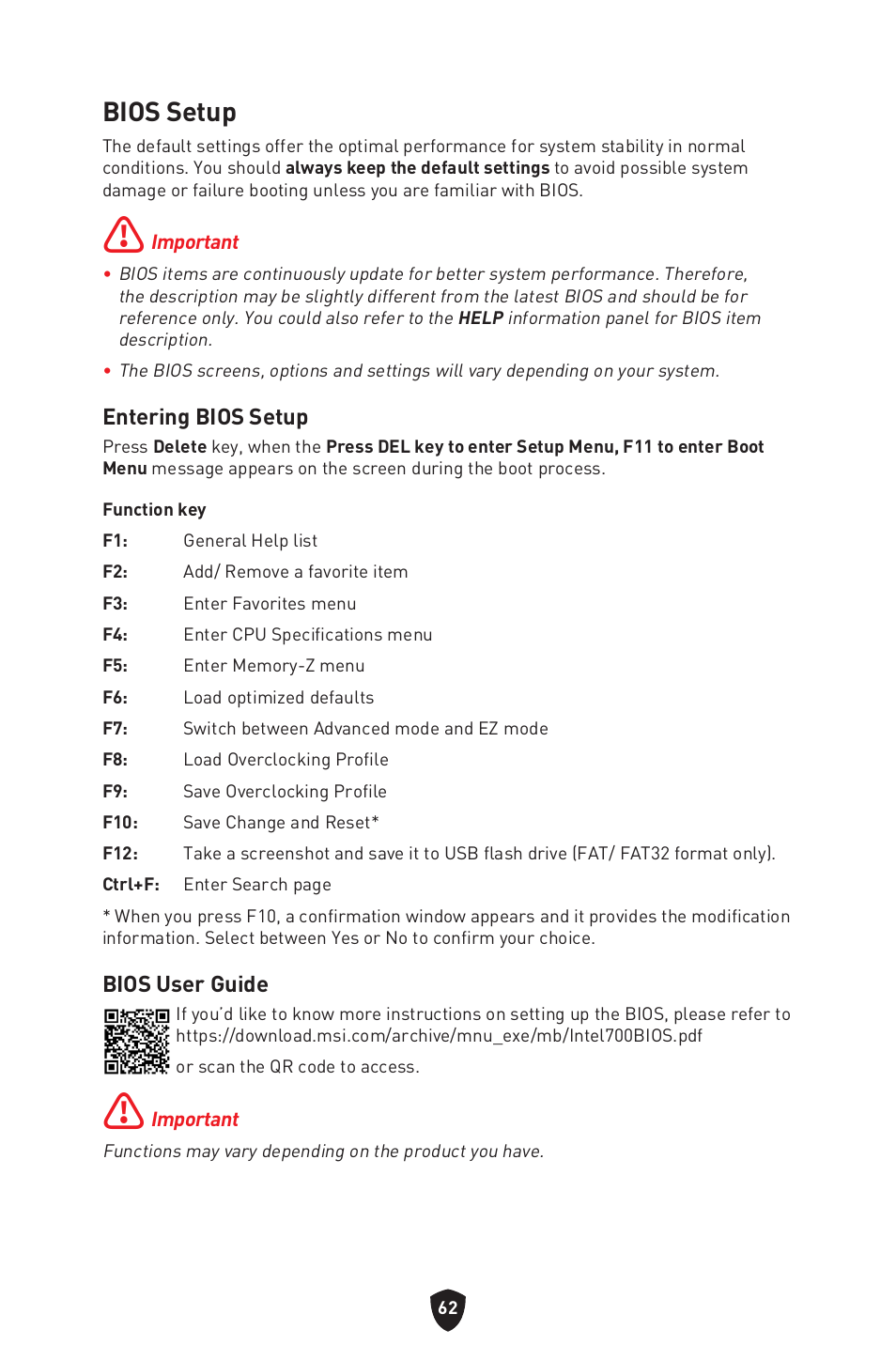 Bios setup | MSI MPG Z790 CARBON WIFI LGA 1700 ATX Motherboard User Manual | Page 64 / 524