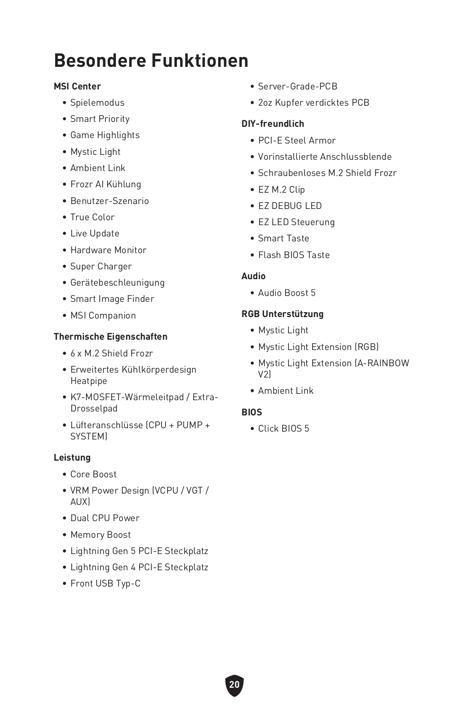 Besondere funktionen | MSI MPG Z790 CARBON WIFI LGA 1700 ATX Motherboard User Manual | Page 86 / 524