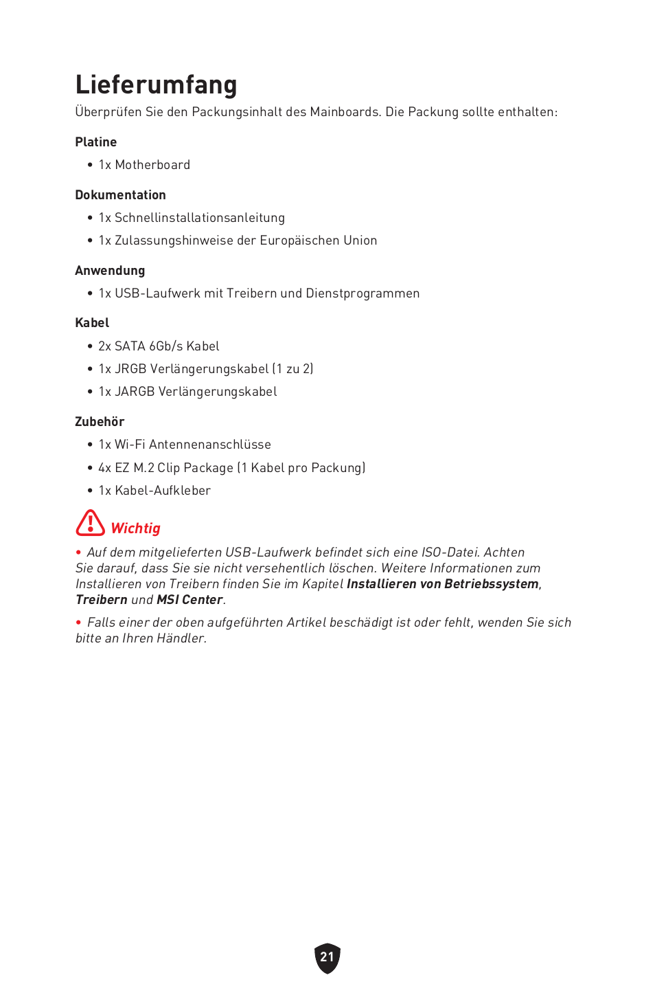 Lieferumfang | MSI MPG Z790 CARBON WIFI LGA 1700 ATX Motherboard User Manual | Page 87 / 524