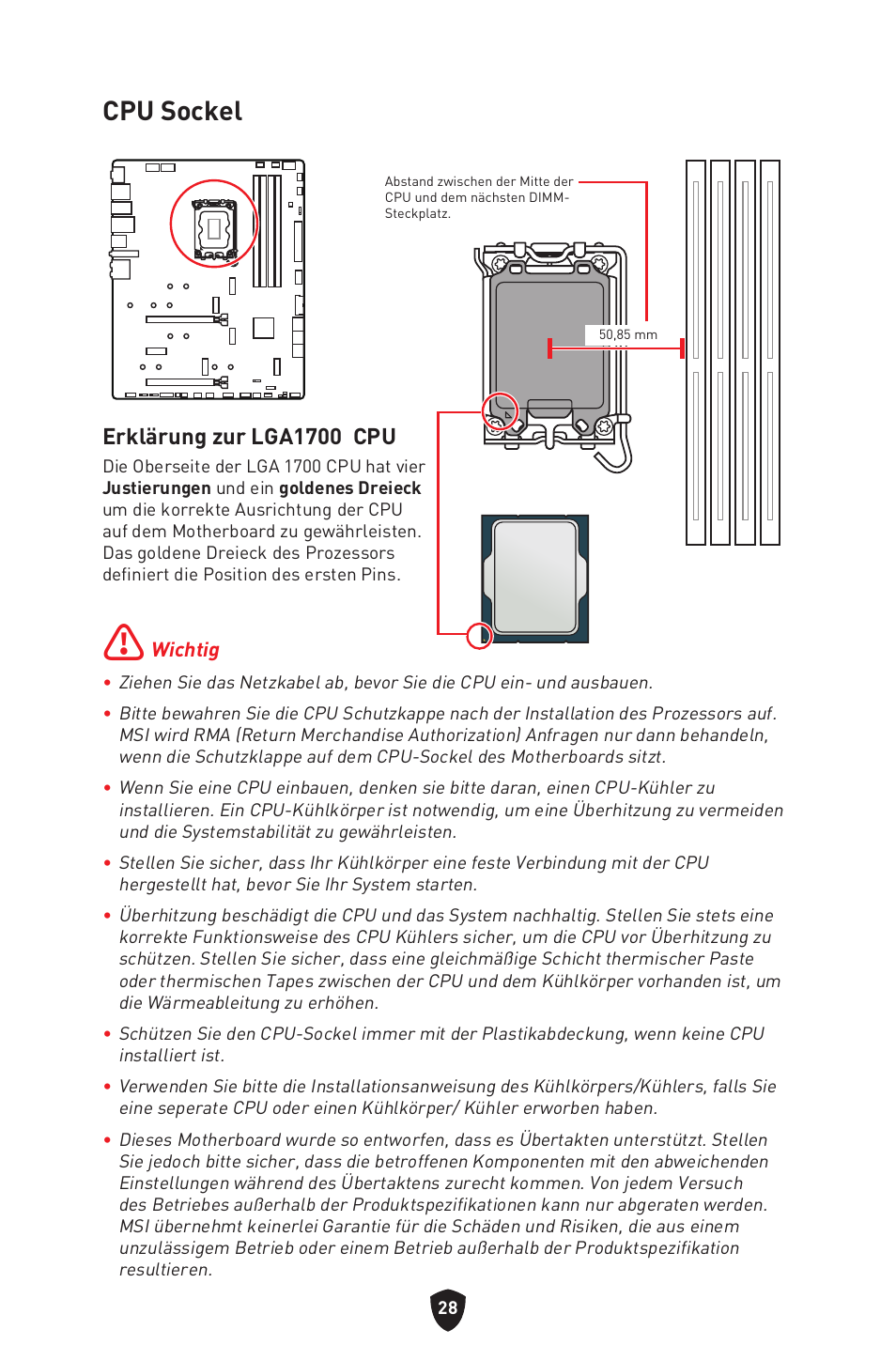 Cpu sockel, Erklärung zur lga1700 cpu | MSI MPG Z790 CARBON WIFI LGA 1700 ATX Motherboard User Manual | Page 94 / 524