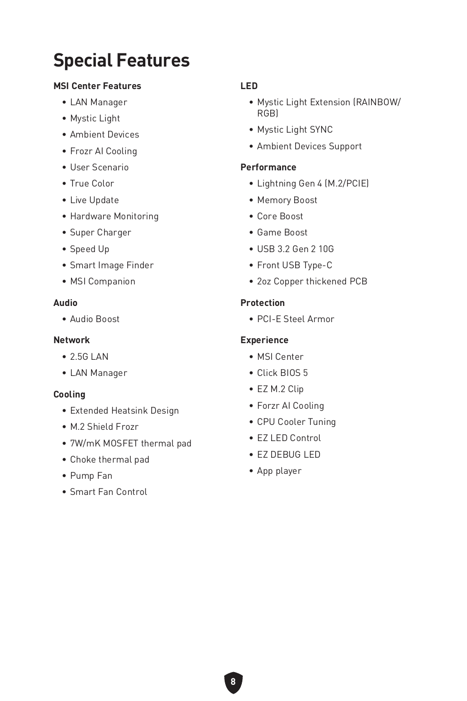 Special features | MSI MAG B660M MORTAR WIFI DDR4 Micro-ATX Motherboard User Manual | Page 10 / 262