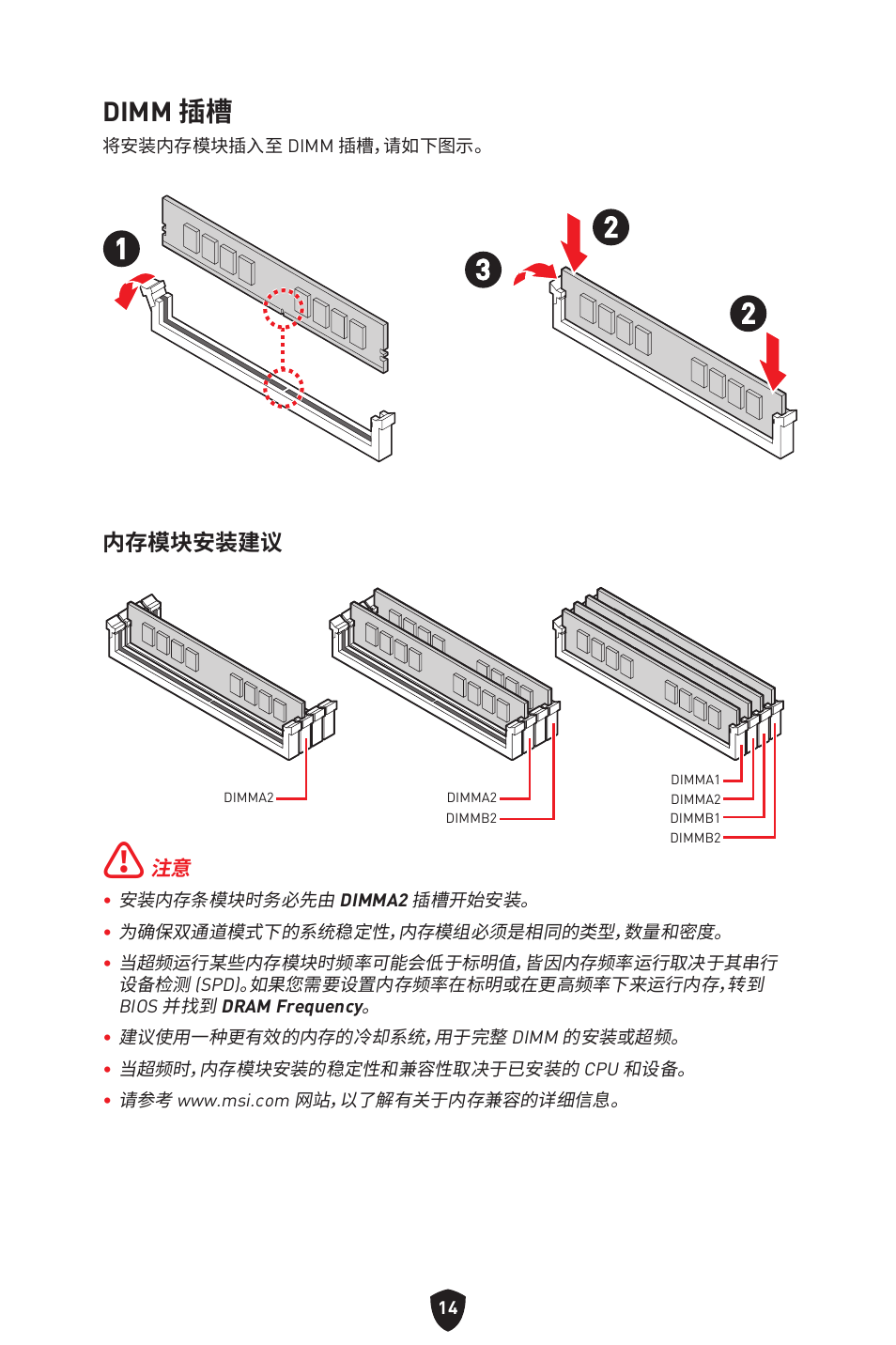 Dimm 插槽 | MSI MAG B660M MORTAR WIFI DDR4 Micro-ATX Motherboard User Manual | Page 173 / 262