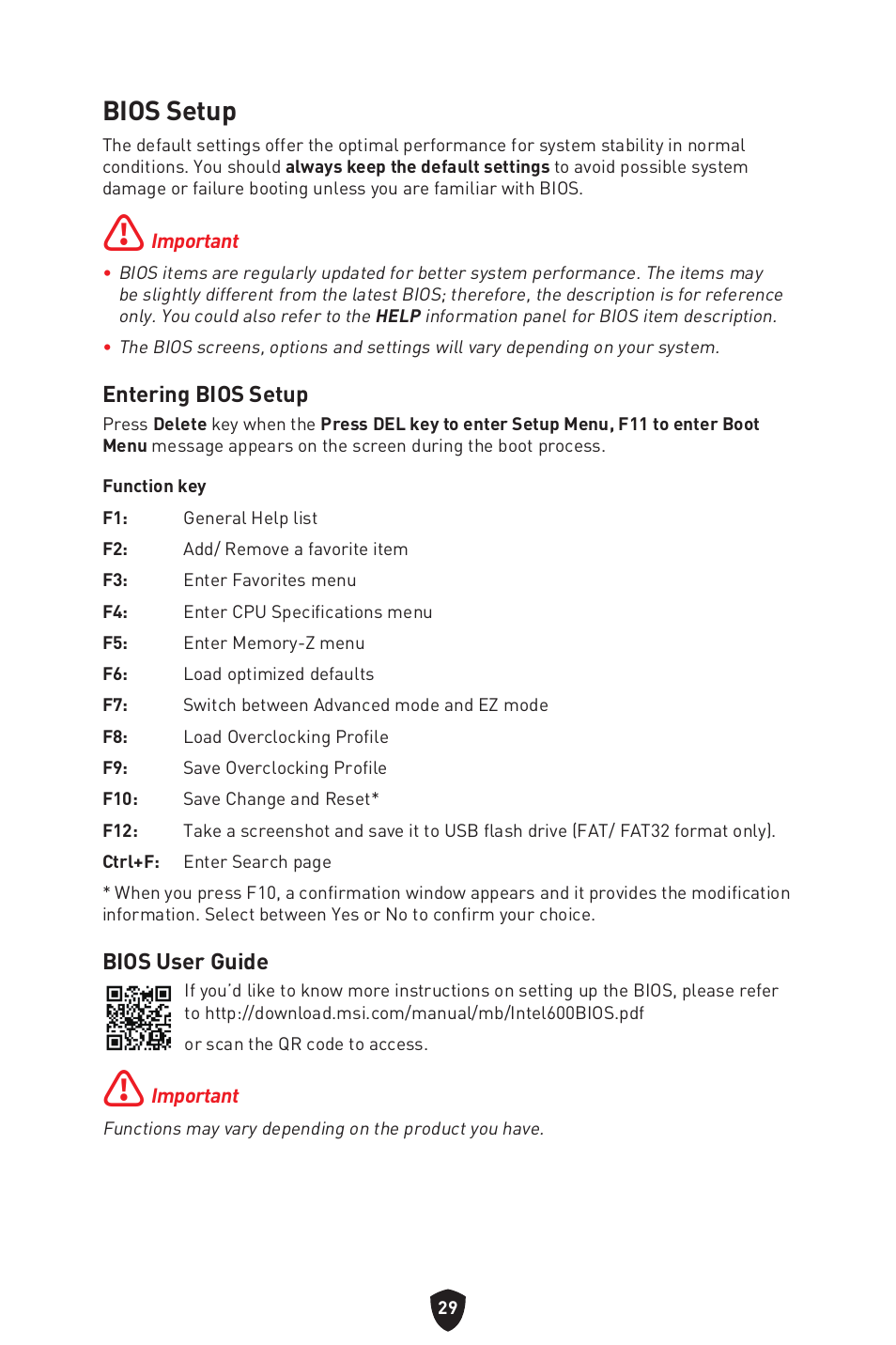 Bios setup | MSI MAG B660M MORTAR WIFI DDR4 Micro-ATX Motherboard User Manual | Page 31 / 262