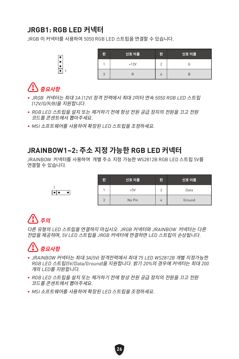 Jrgb1: rgb led 커넥터, Jrainbow1~2: 주소 지정 가능한 rgb led 커넥터 | MSI MAG B660M MORTAR WIFI DDR4 Micro-ATX Motherboard User Manual | Page 59 / 262