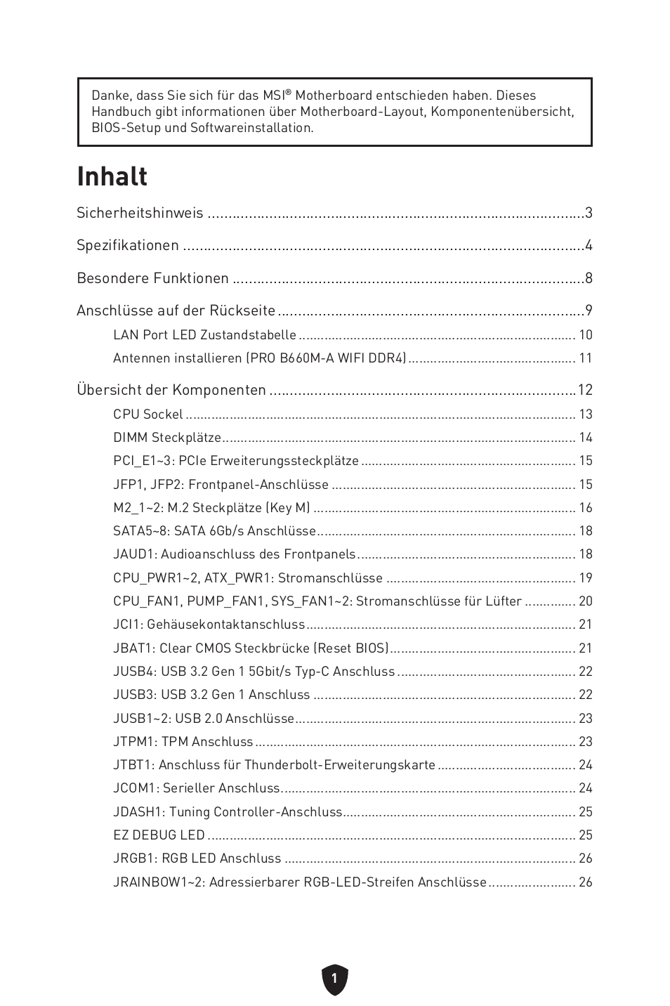 Deutsch, Inhalt | MSI MAG B660M MORTAR WIFI DDR4 Micro-ATX Motherboard User Manual | Page 97 / 262