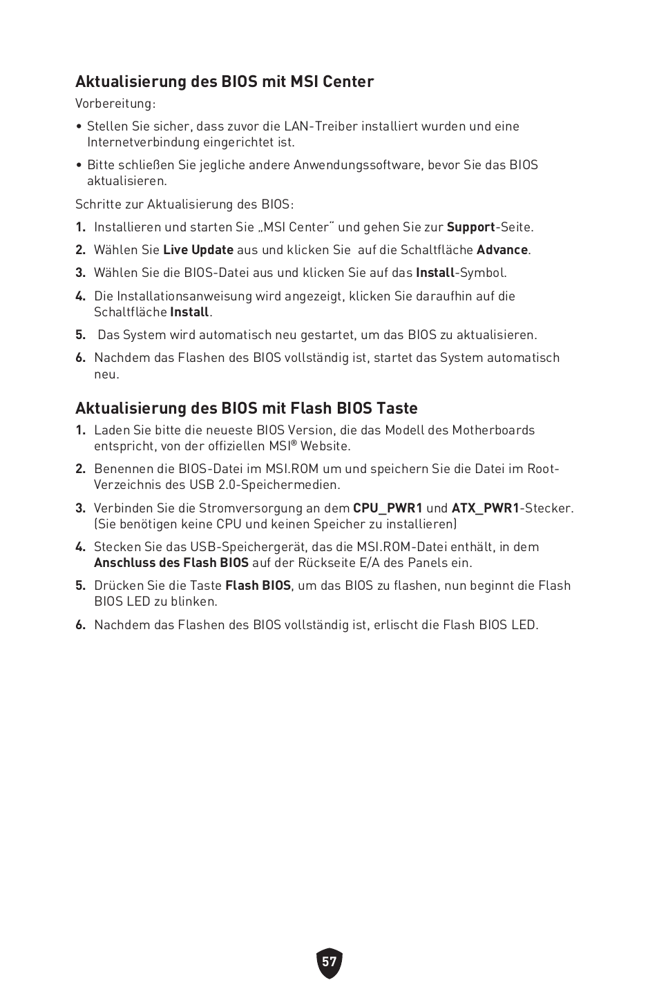 Aktualisierung des bios mit msi center, Aktualisierung des bios mit flash bios taste | MSI MAG Z790 TOMAHAWK WIFI LGA 1700 ATX Motherboard User Manual | Page 116 / 470