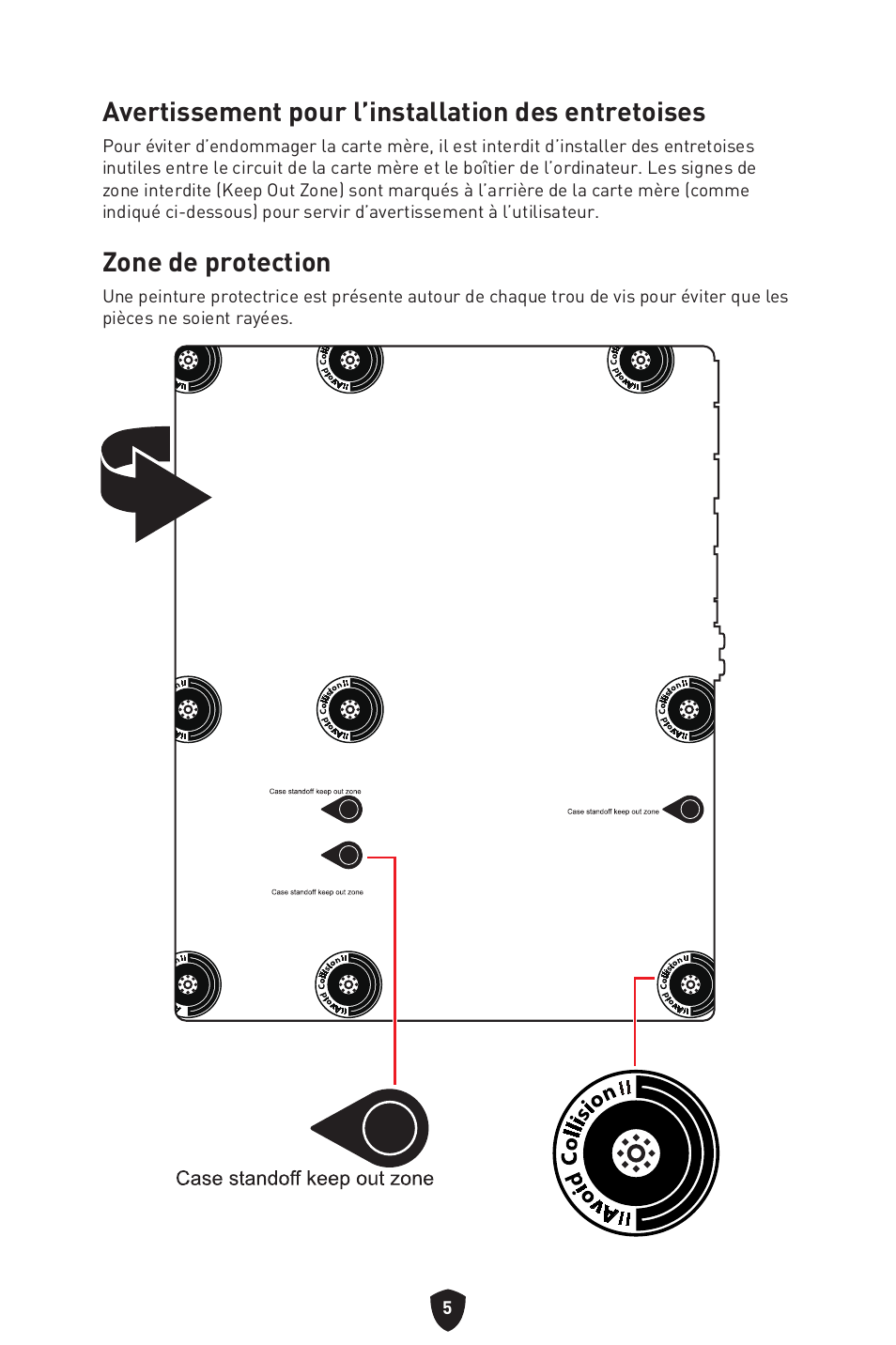 Avertissement pour l’installation des entretoises, Zone de protection | MSI MAG Z790 TOMAHAWK WIFI LGA 1700 ATX Motherboard User Manual | Page 121 / 470