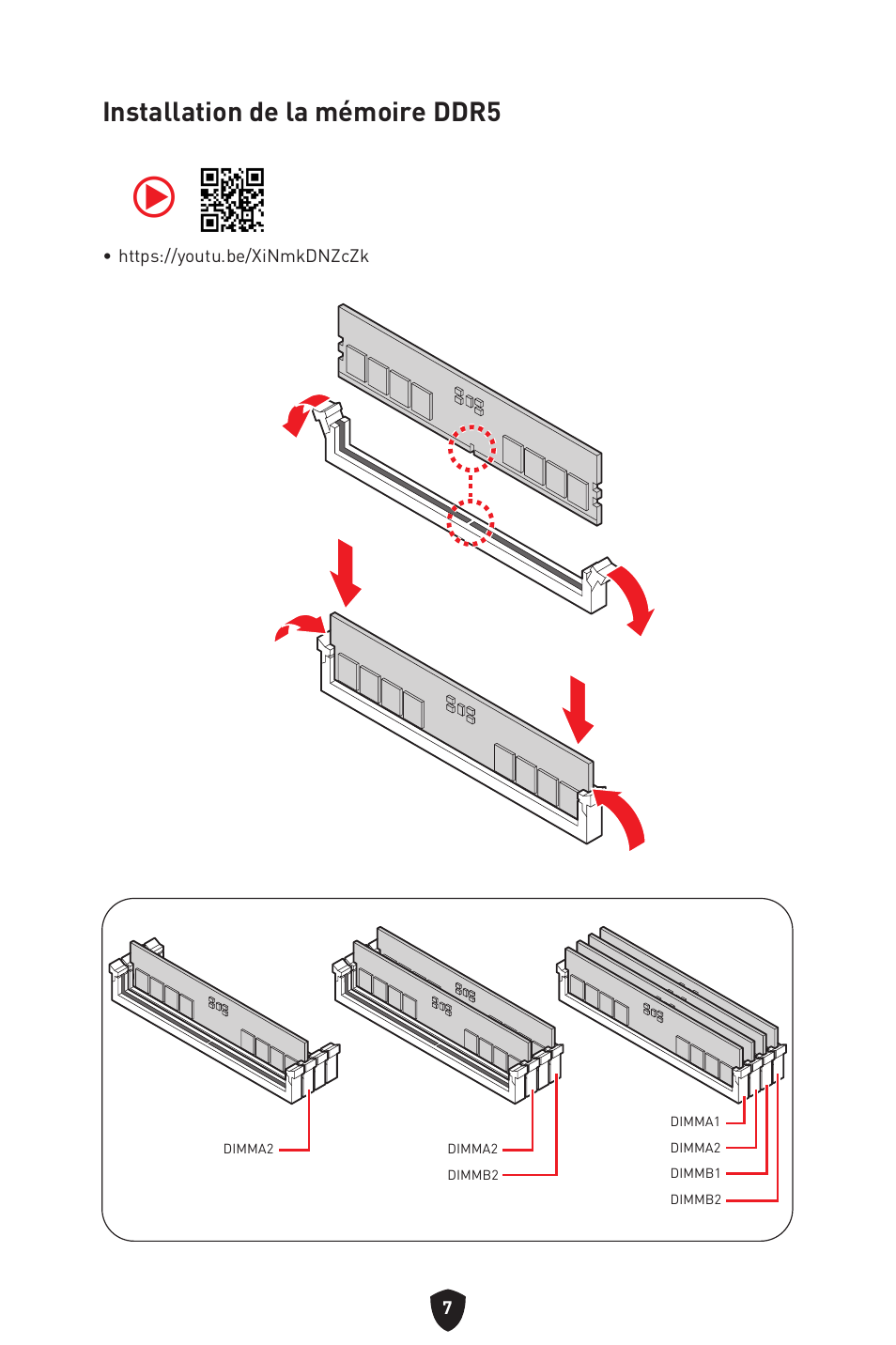Installation de la mémoire ddr5 | MSI MAG Z790 TOMAHAWK WIFI LGA 1700 ATX Motherboard User Manual | Page 123 / 470
