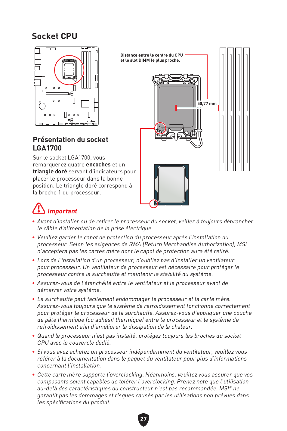 Socket cpu, Présentation du socket lga1700 | MSI MAG Z790 TOMAHAWK WIFI LGA 1700 ATX Motherboard User Manual | Page 143 / 470