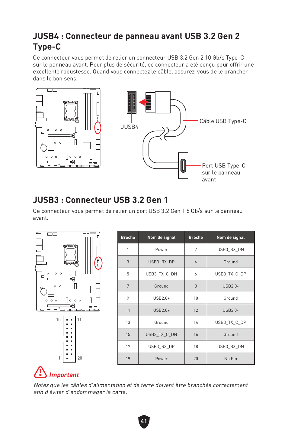 Jusb3 : connecteur usb 3.2 gen 1, Important | MSI MAG Z790 TOMAHAWK WIFI LGA 1700 ATX Motherboard User Manual | Page 157 / 470