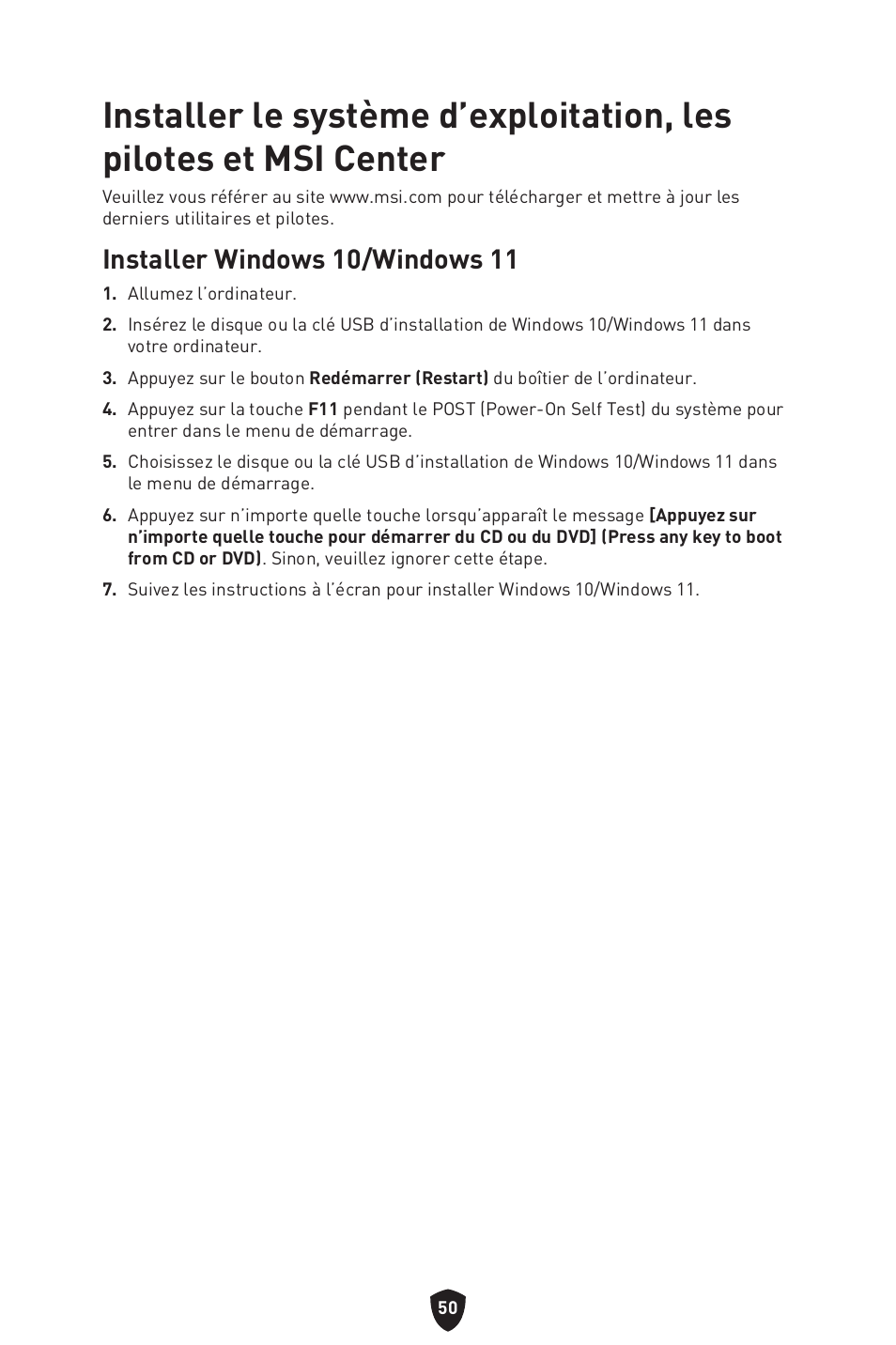 Installer windows 10/windows 11 | MSI MAG Z790 TOMAHAWK WIFI LGA 1700 ATX Motherboard User Manual | Page 166 / 470