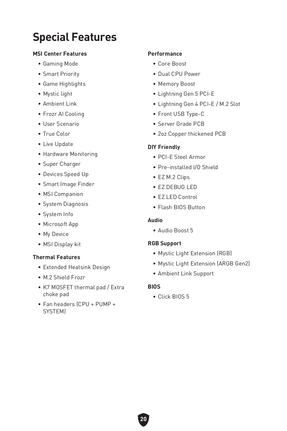 Special features | MSI MAG Z790 TOMAHAWK WIFI LGA 1700 ATX Motherboard User Manual | Page 22 / 470