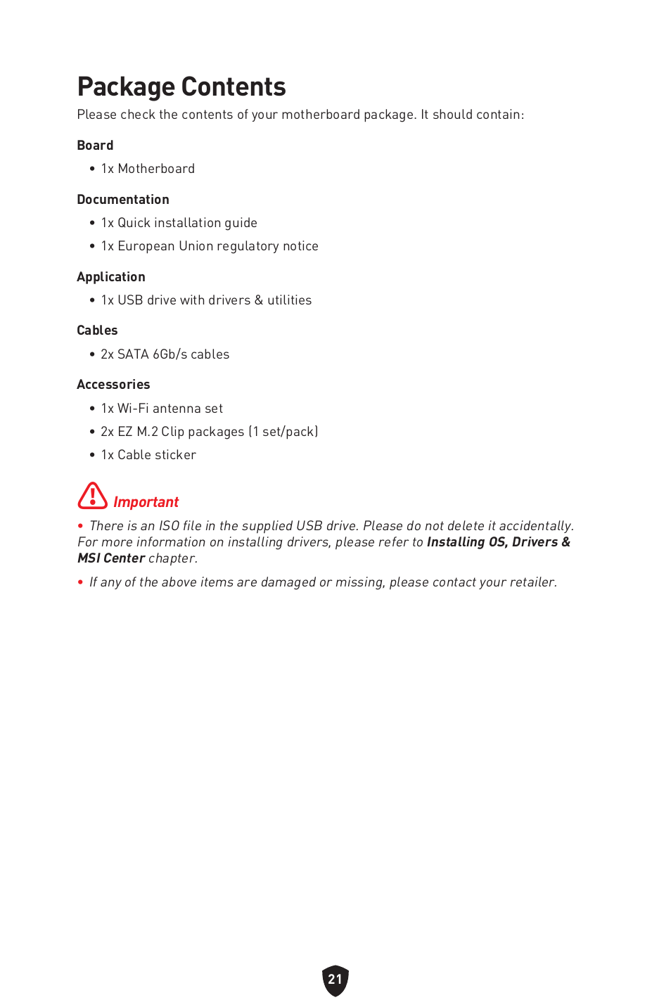 Package contents | MSI MAG Z790 TOMAHAWK WIFI LGA 1700 ATX Motherboard User Manual | Page 23 / 470