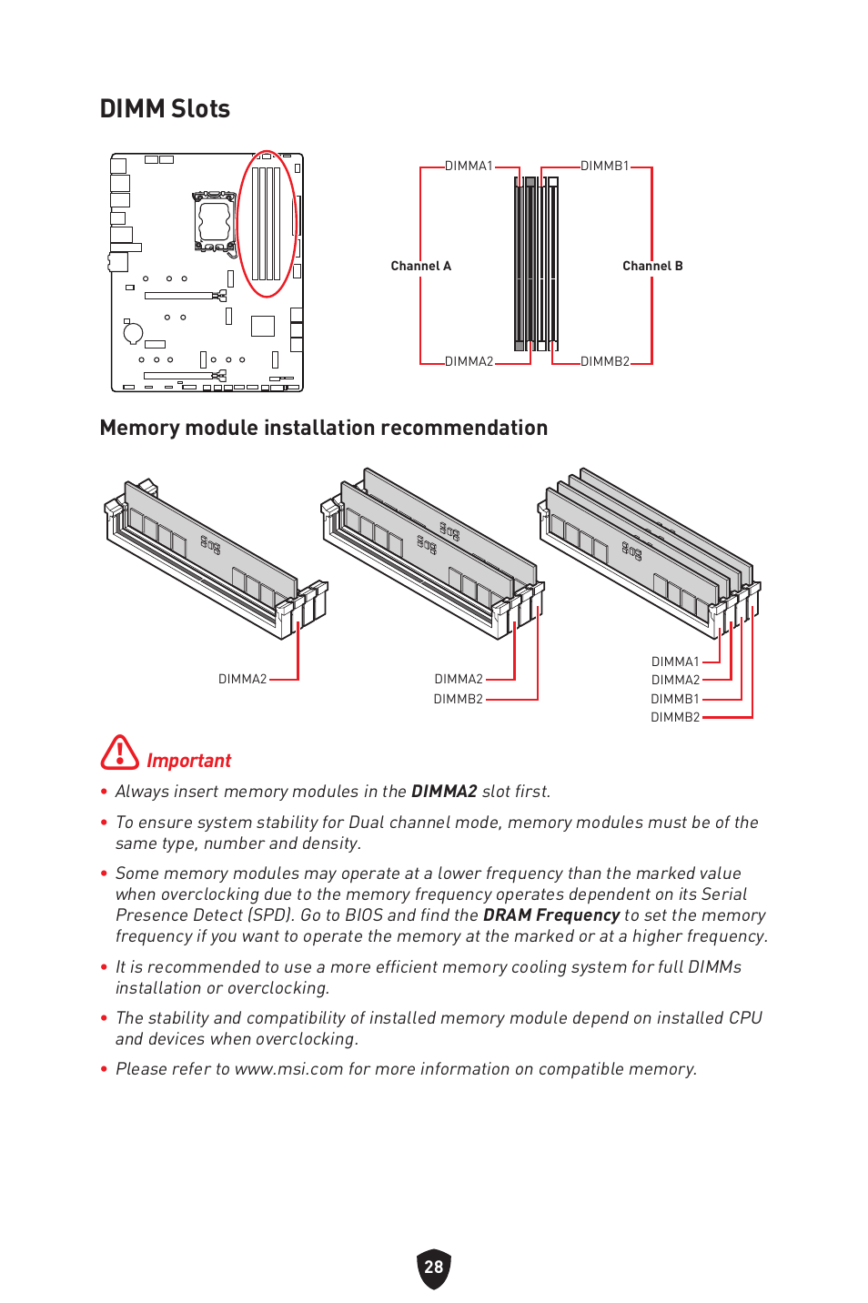 Dimm slots | MSI MAG Z790 TOMAHAWK WIFI LGA 1700 ATX Motherboard User Manual | Page 30 / 470