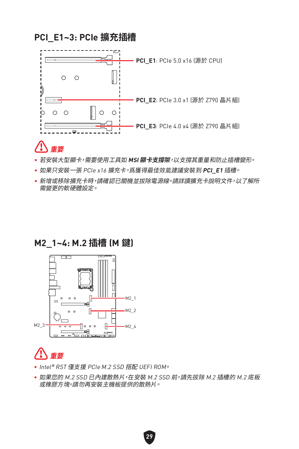 Pci_e1~3: pcie 擴充插槽, M2_1~4: m.2 插槽 (m 鍵) | MSI MAG Z790 TOMAHAWK WIFI LGA 1700 ATX Motherboard User Manual | Page 373 / 470