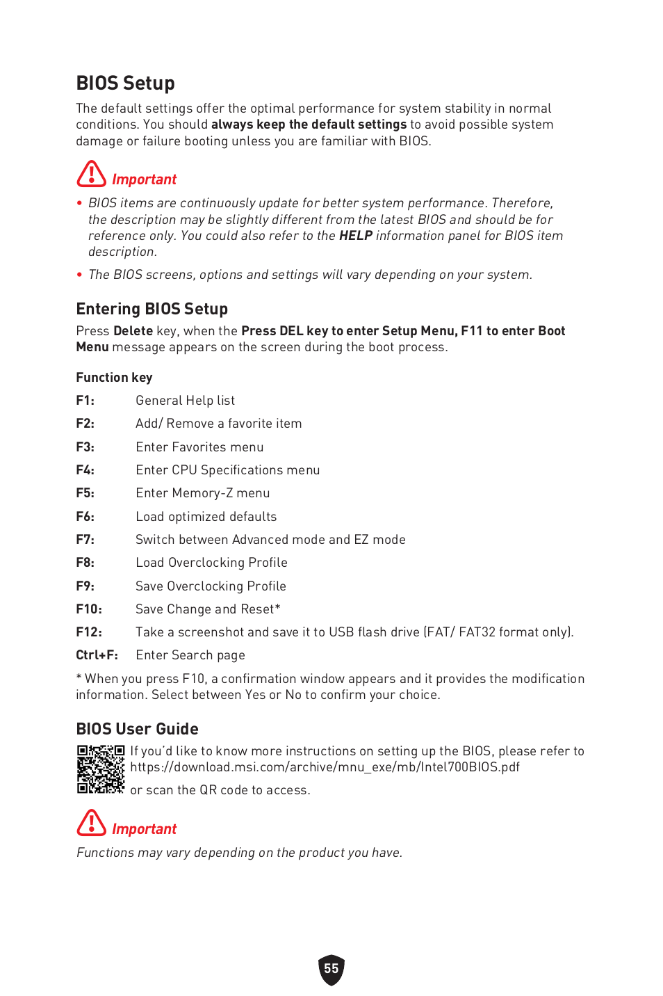 Bios setup | MSI MAG Z790 TOMAHAWK WIFI LGA 1700 ATX Motherboard User Manual | Page 57 / 470