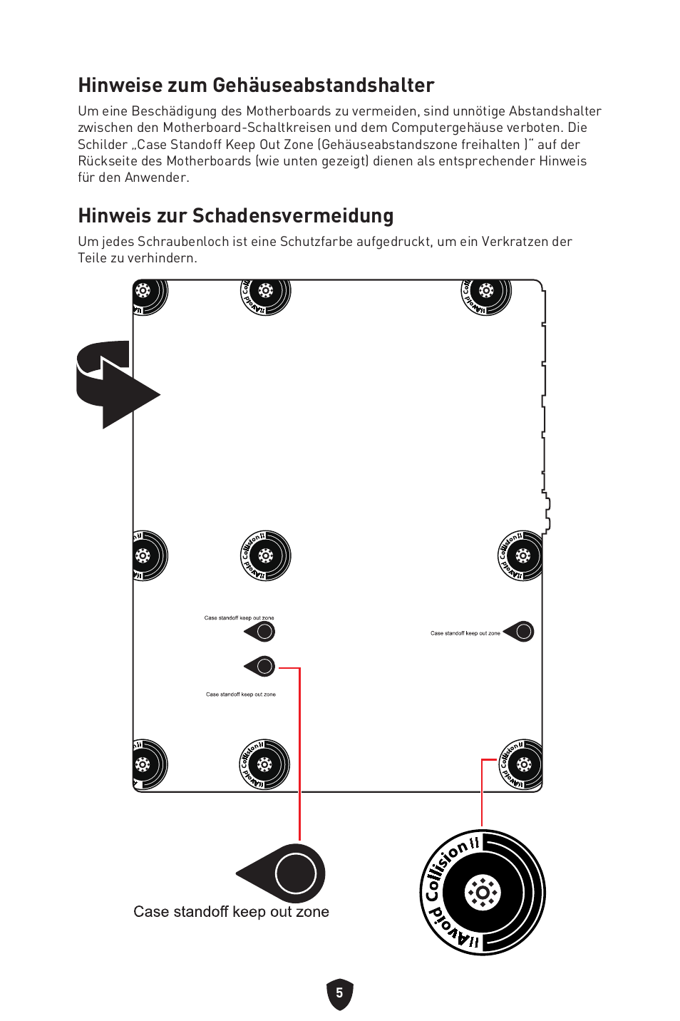 Hinweise zum gehäuseabstandshalter, Hinweis zur schadensvermeidung | MSI MAG Z790 TOMAHAWK WIFI LGA 1700 ATX Motherboard User Manual | Page 64 / 470