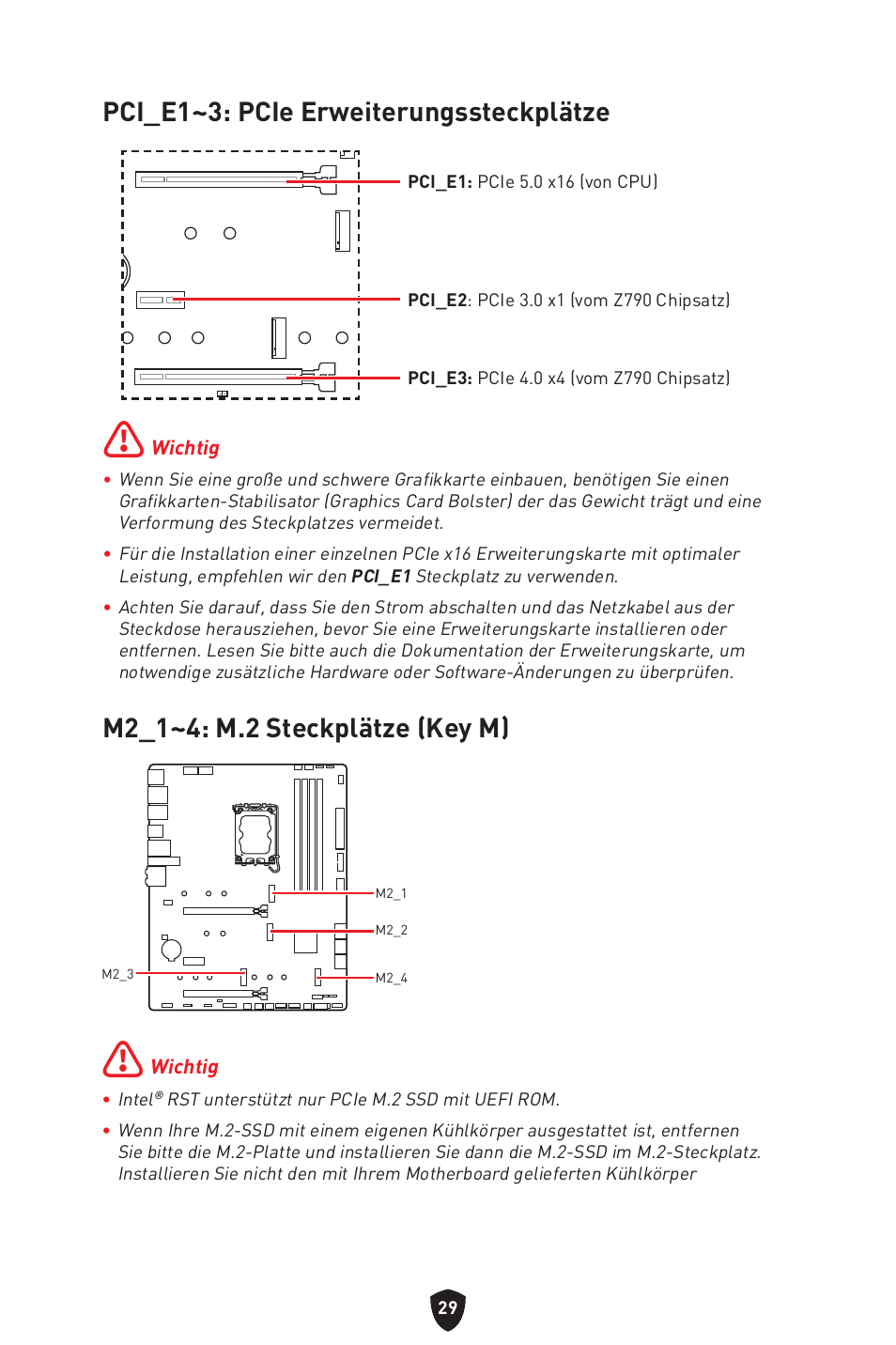 Pci_e1~3: pcie erweiterungssteckplätze, M2_1~4: m.2 steckplätze (key m) | MSI MAG Z790 TOMAHAWK WIFI LGA 1700 ATX Motherboard User Manual | Page 88 / 470