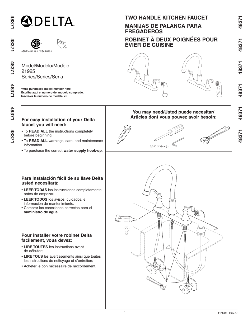 Delta 21925 Series User Manual | 6 pages