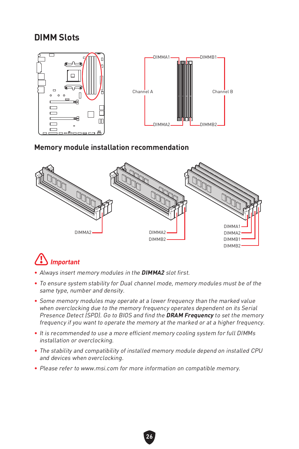 Dimm slots | MSI B550 GAMING GEN3 AM4 ATX Motherboard User Manual | Page 28 / 379