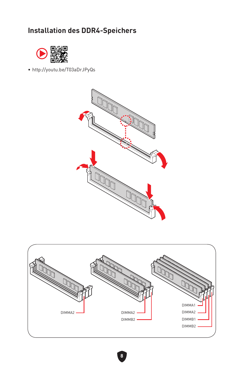 Installation des ddr4-speichers | MSI B550 GAMING GEN3 AM4 ATX Motherboard User Manual | Page 56 / 379