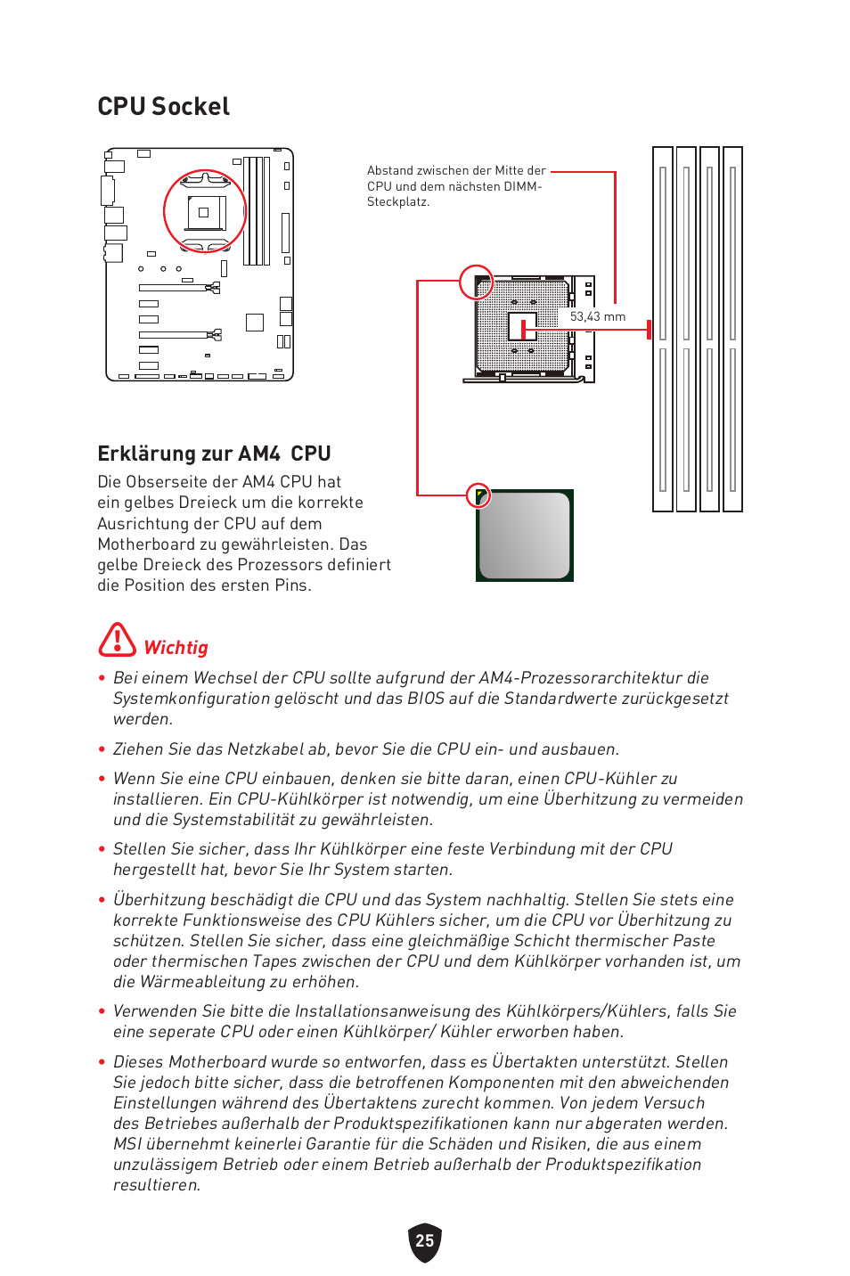 Cpu sockel, Erklärung zur am4 cpu | MSI B550 GAMING GEN3 AM4 ATX Motherboard User Manual | Page 73 / 379