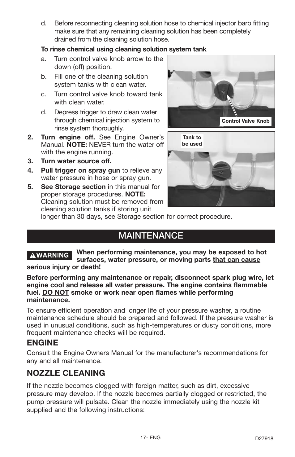 Maintenance, Engine, Nozzle cleaning | Delta DT2400CS User Manual | Page 17 / 24